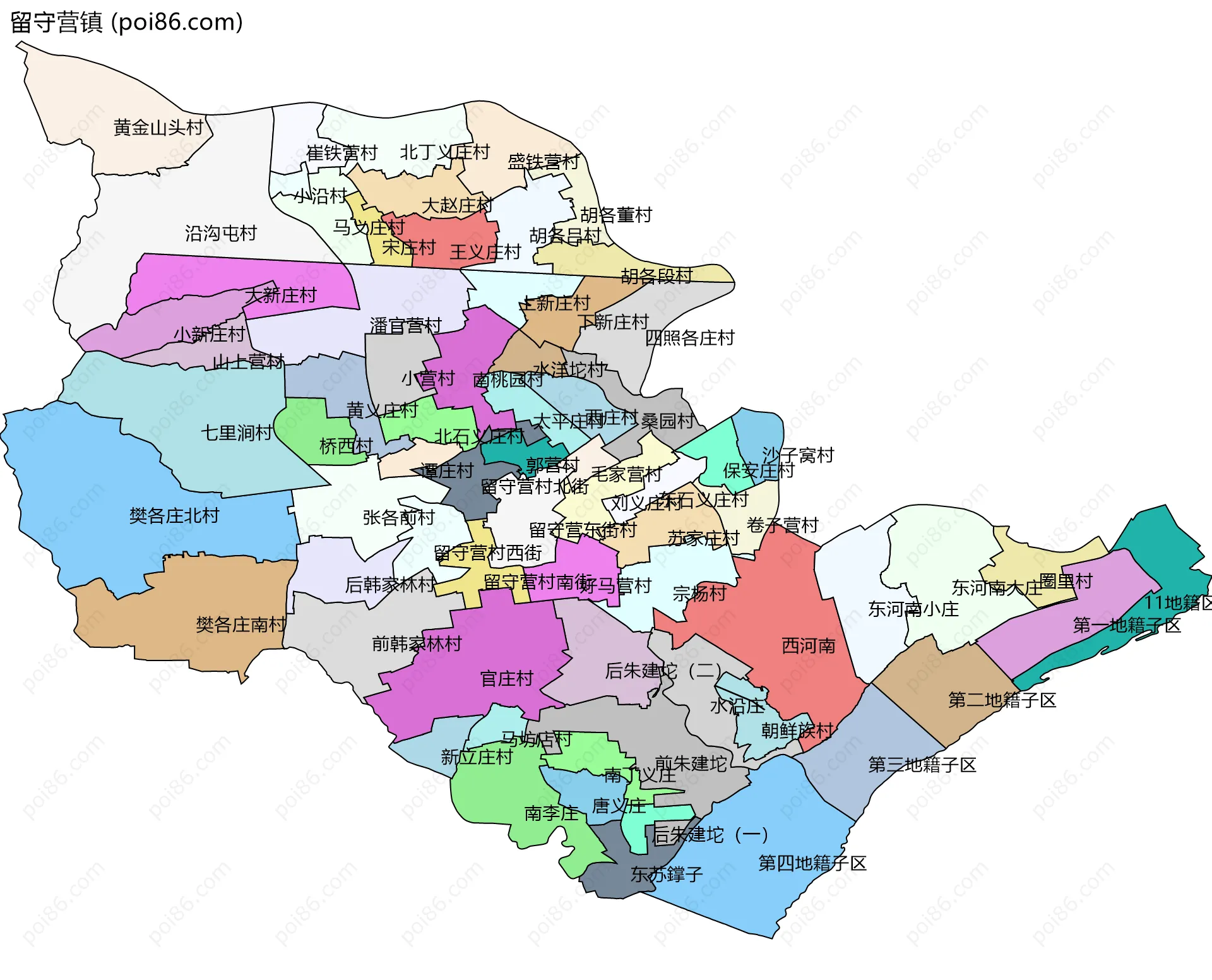 留守营镇边界地图(五级行政区划)
