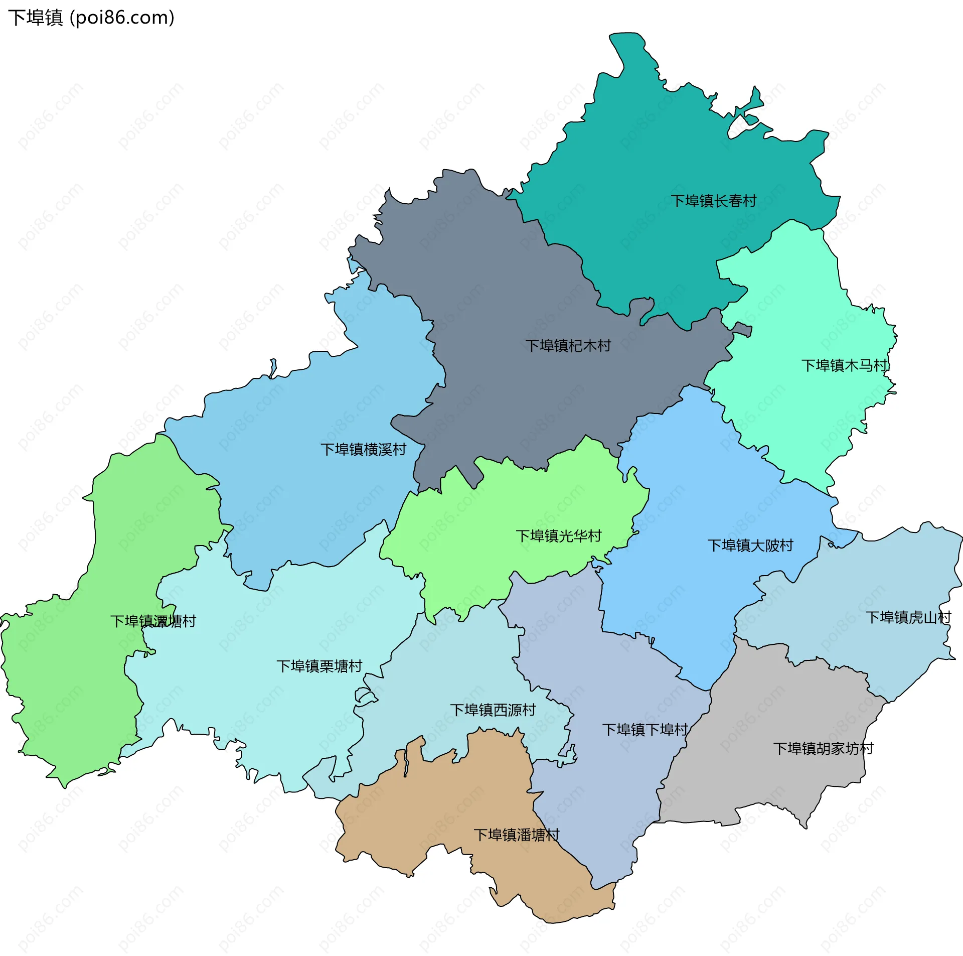 下埠镇边界地图(五级行政区划)