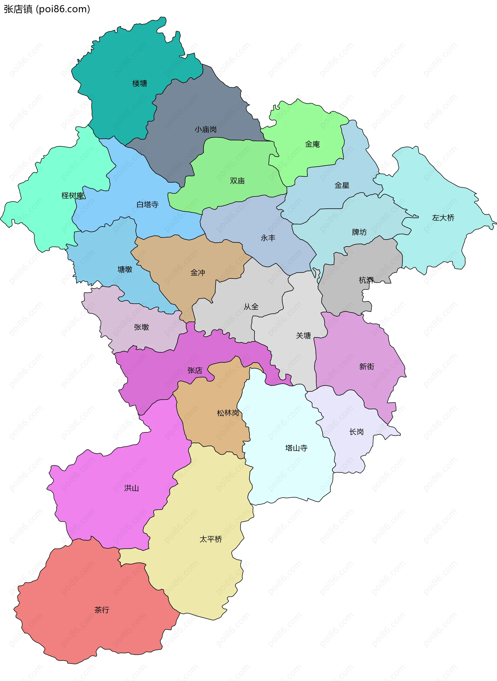 张店镇边界地图(五级行政区划)