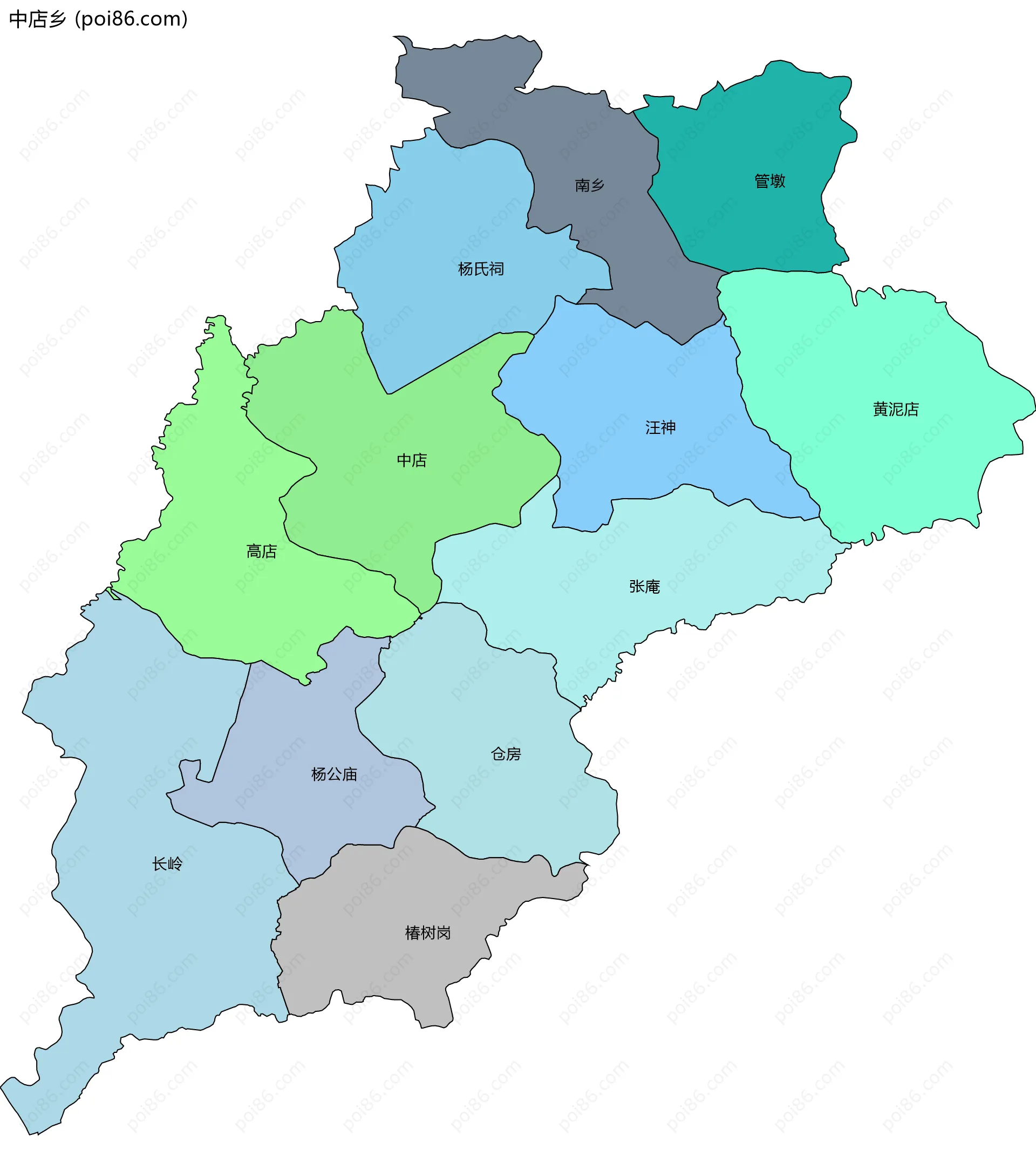 中店乡边界地图(五级行政区划)