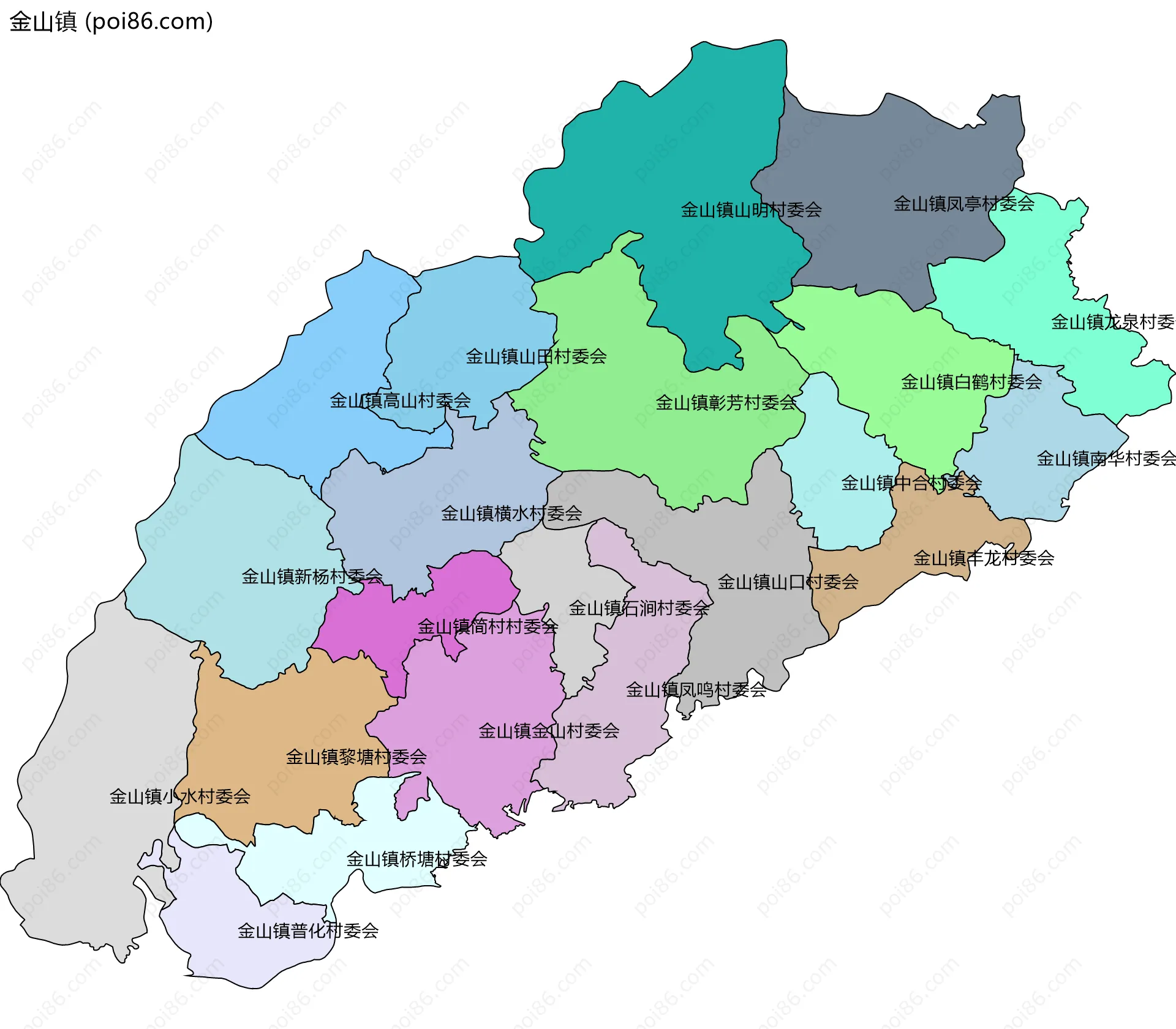 金山镇边界地图(五级行政区划)