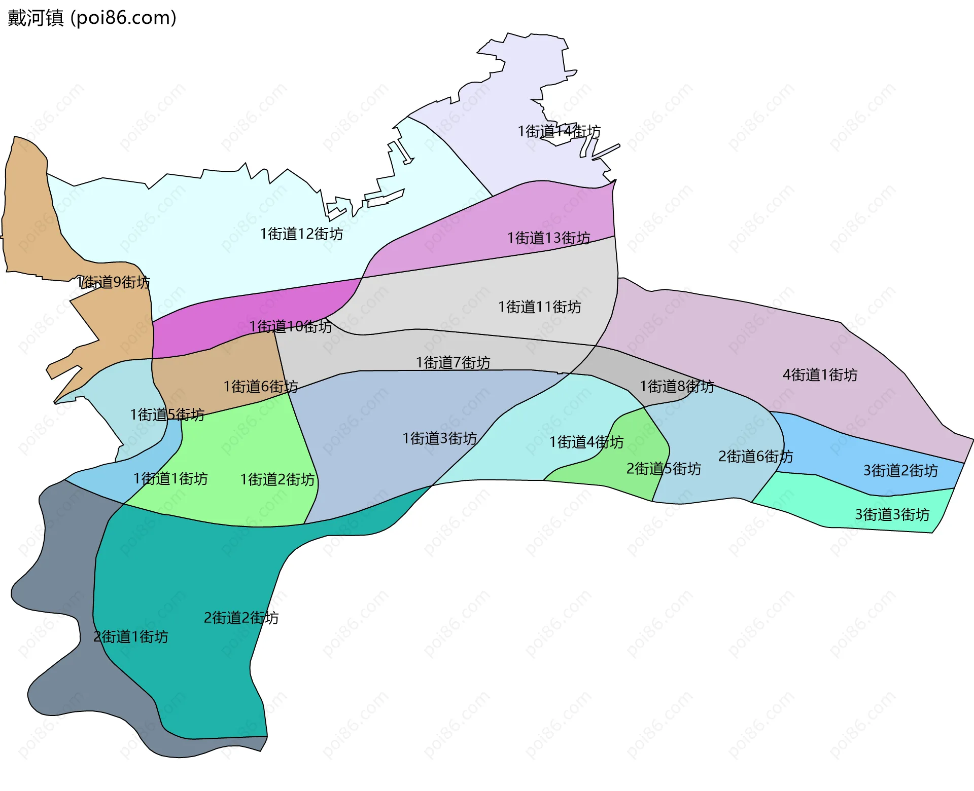 戴河镇边界地图(五级行政区划)