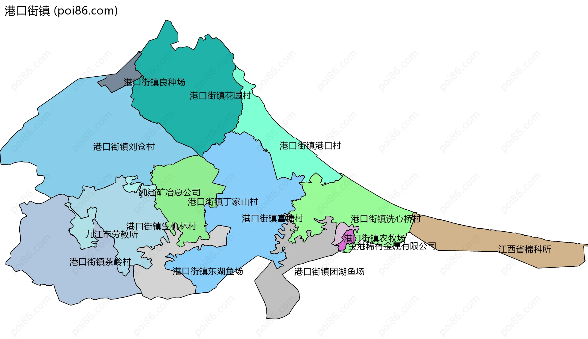 港口街镇边界地图(五级行政区划)