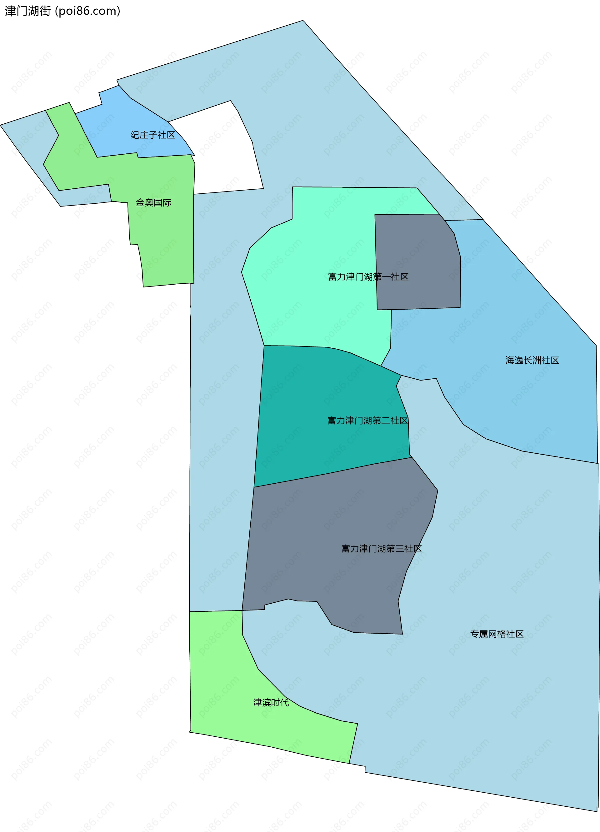 津门湖街边界地图(五级行政区划)