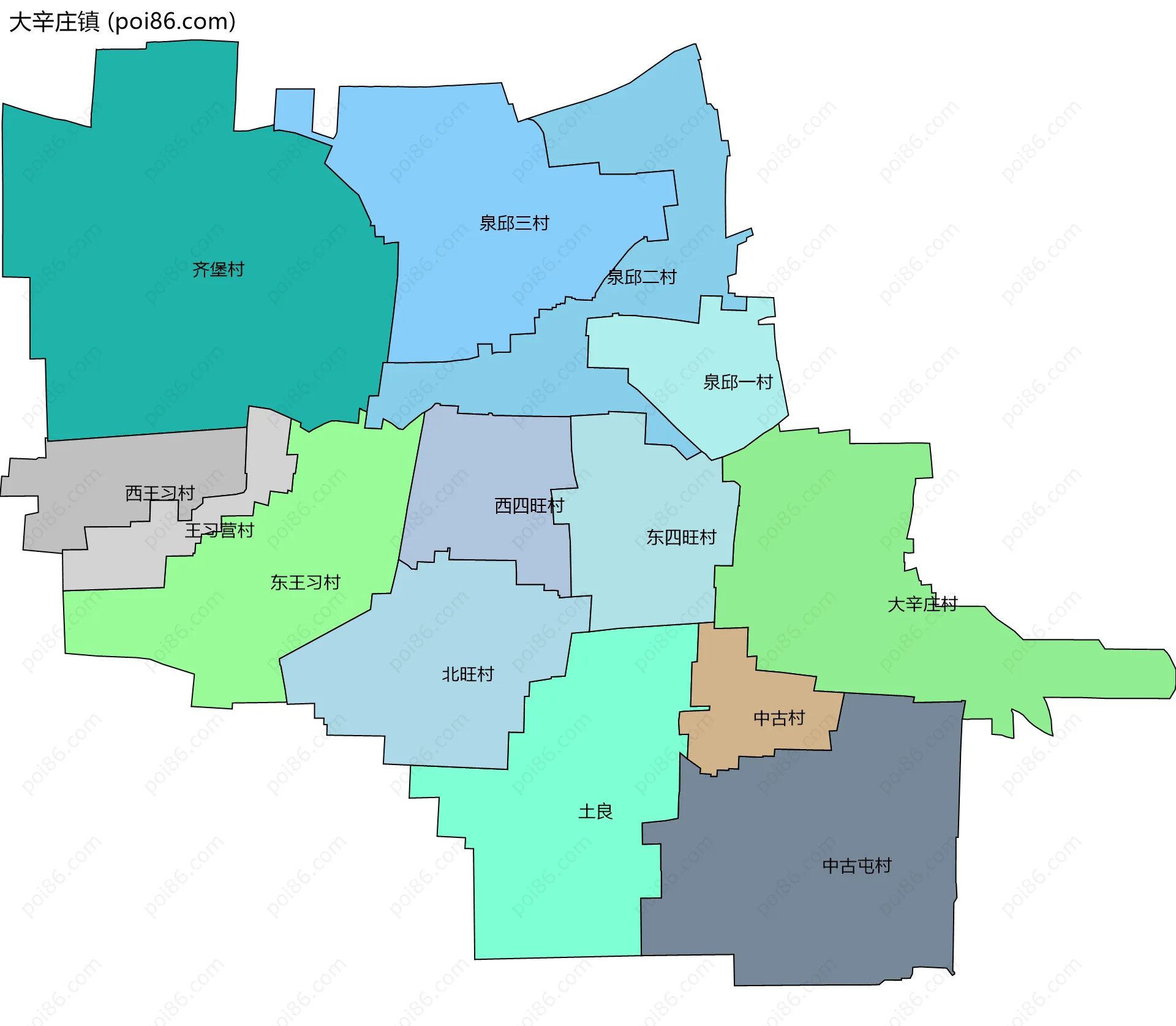 大辛庄镇边界地图(五级行政区划)