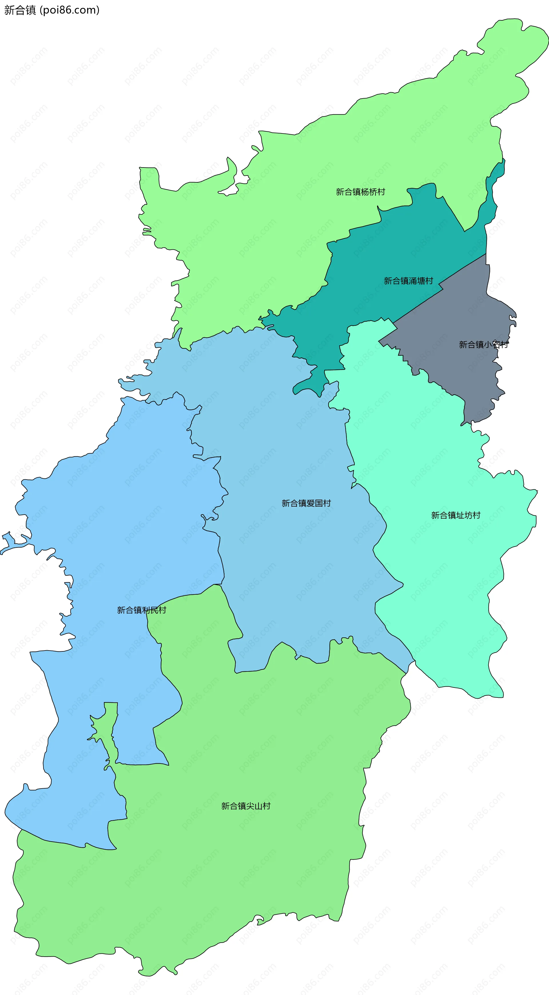 新合镇边界地图(五级行政区划)