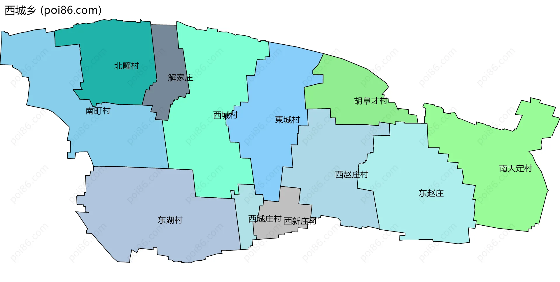 西城乡边界地图(五级行政区划)