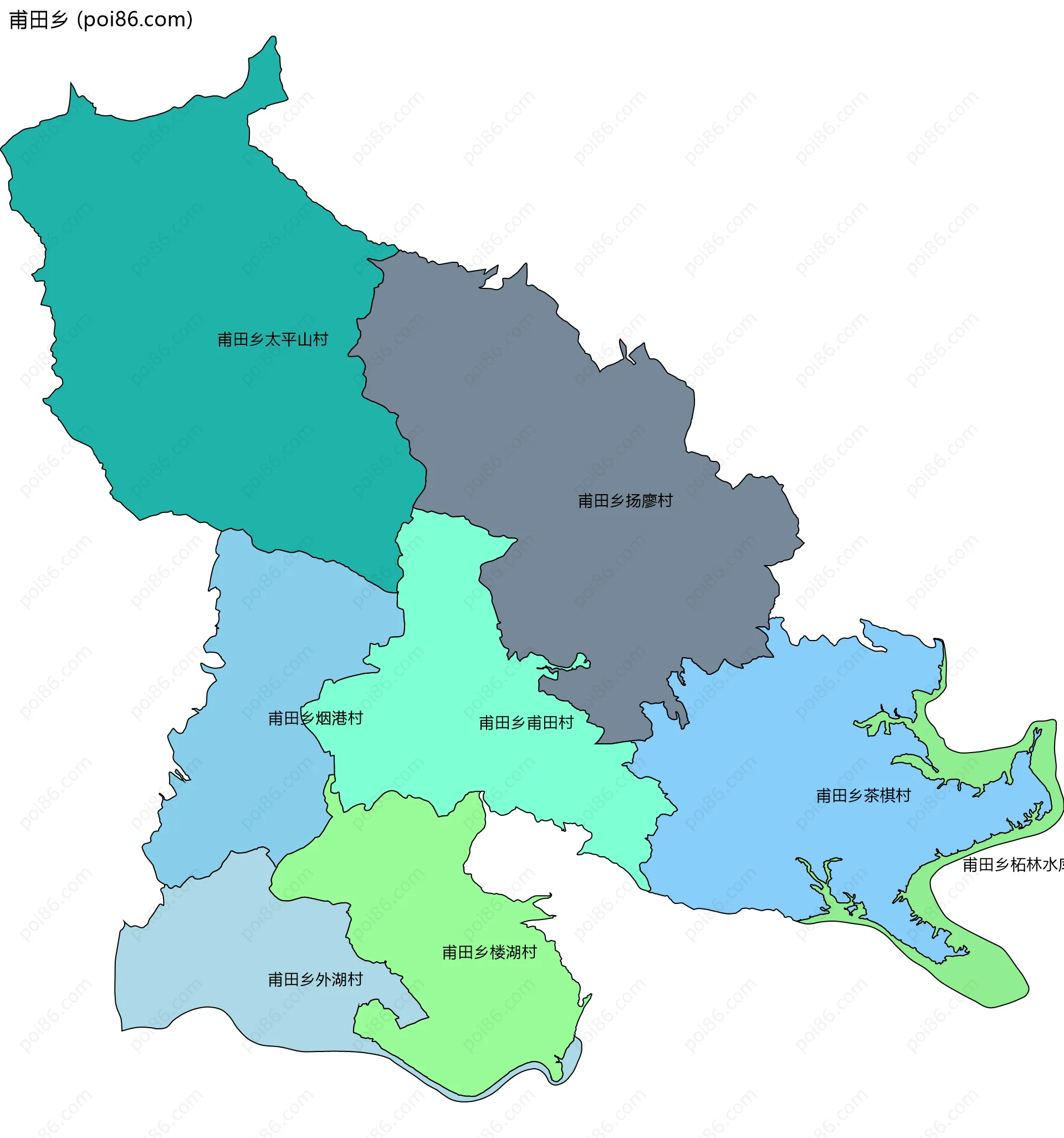 甫田乡边界地图(五级行政区划)