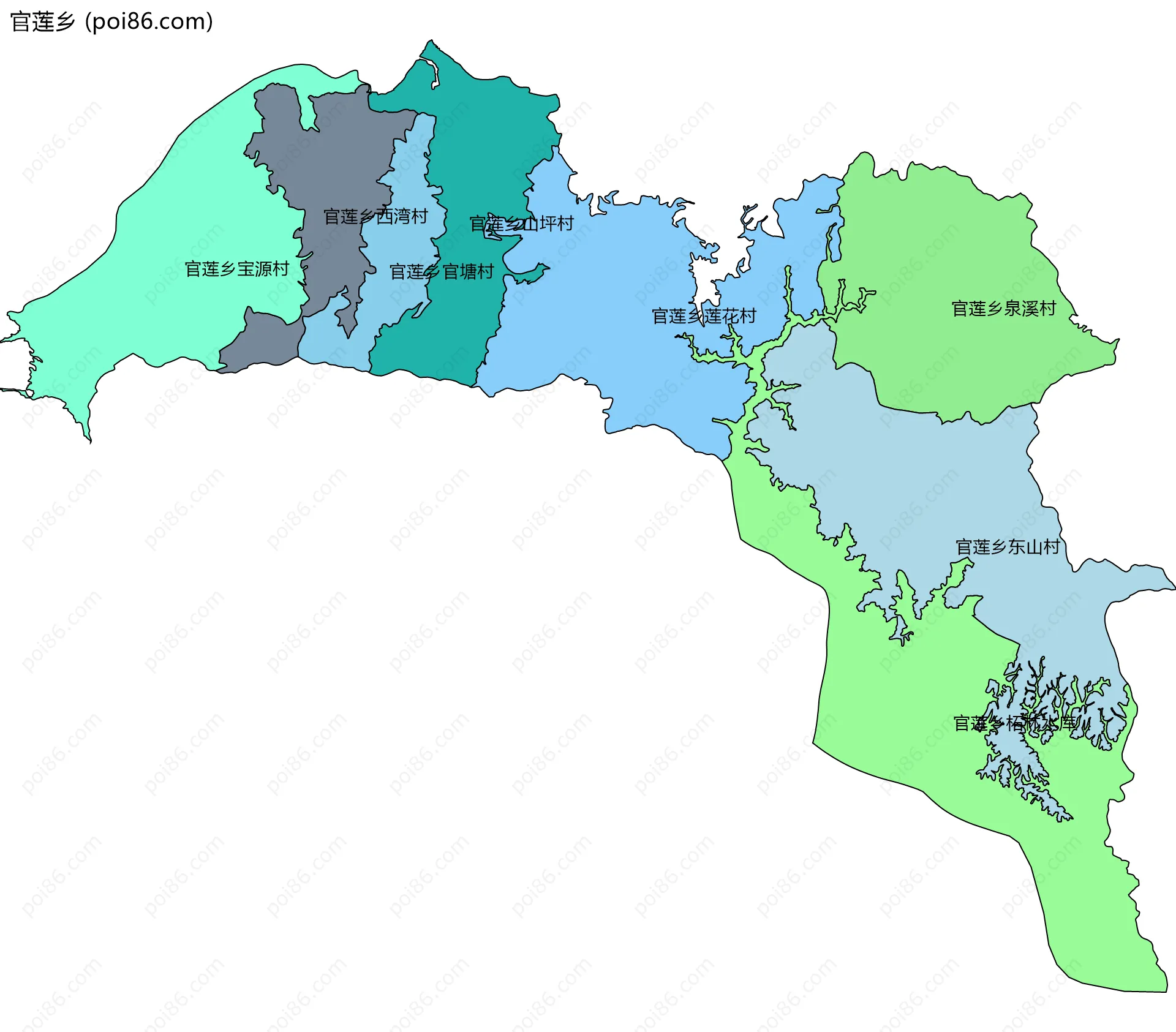官莲乡边界地图(五级行政区划)