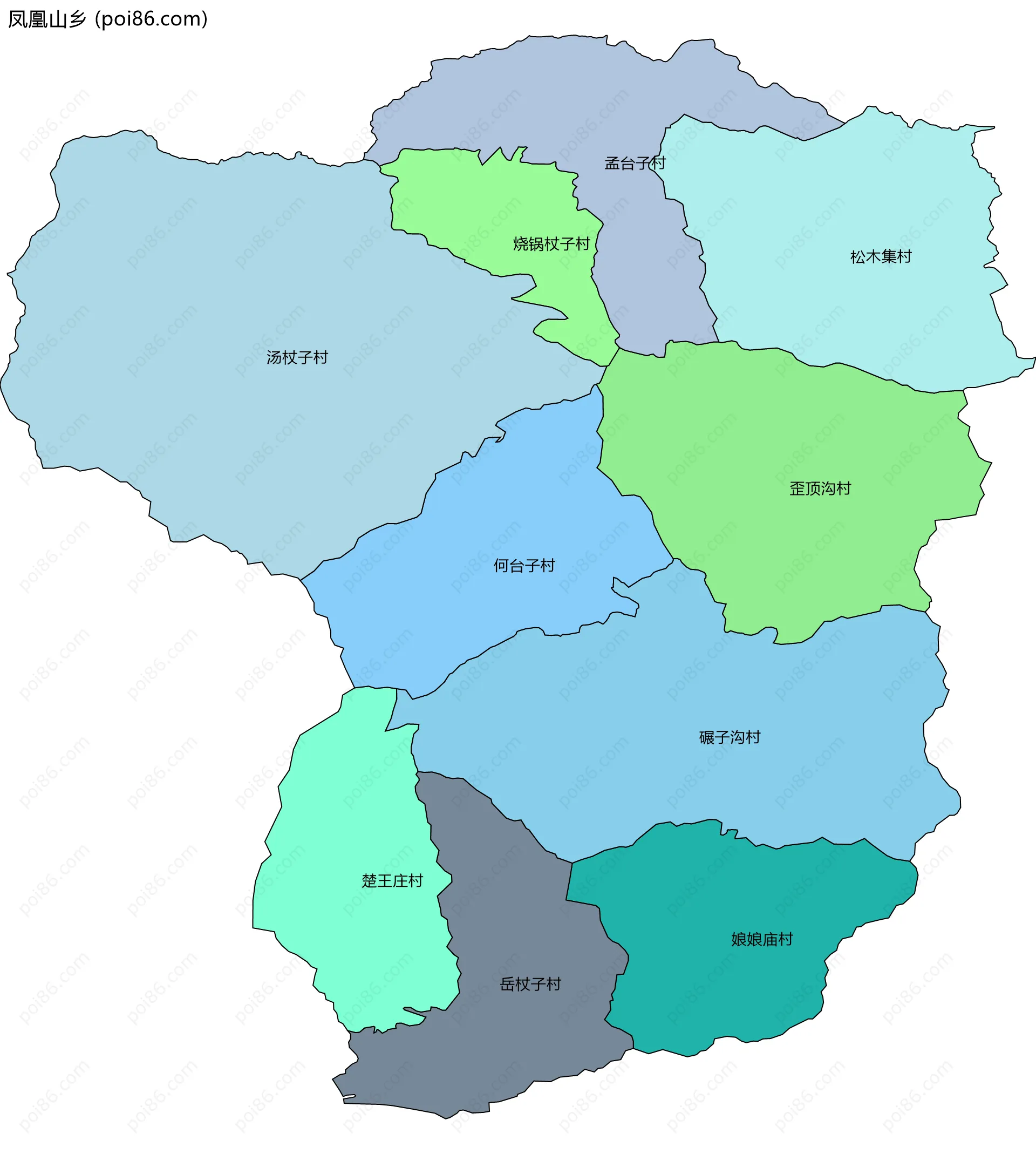 凤凰山乡边界地图(五级行政区划)