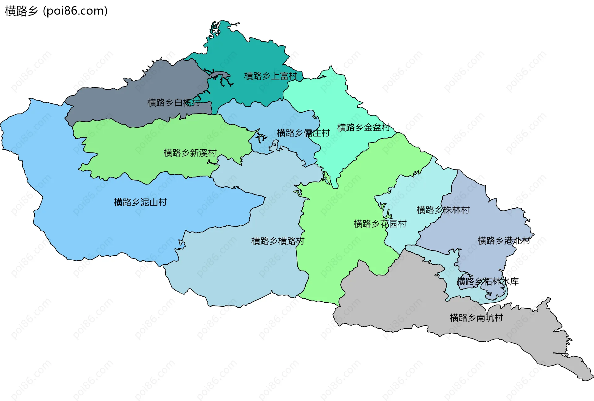 横路乡边界地图(五级行政区划)