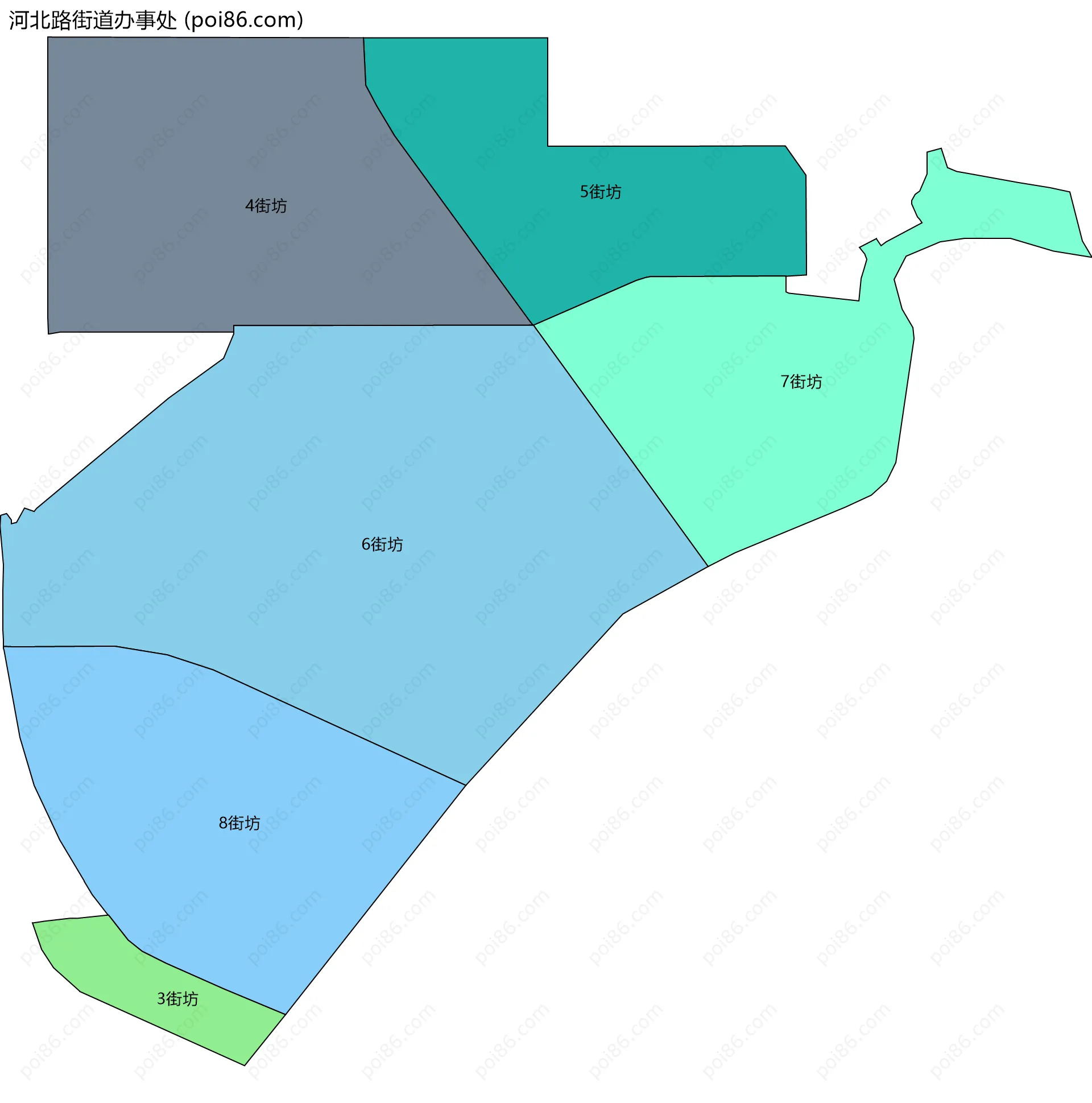 河北路街道办事处边界地图(五级行政区划)