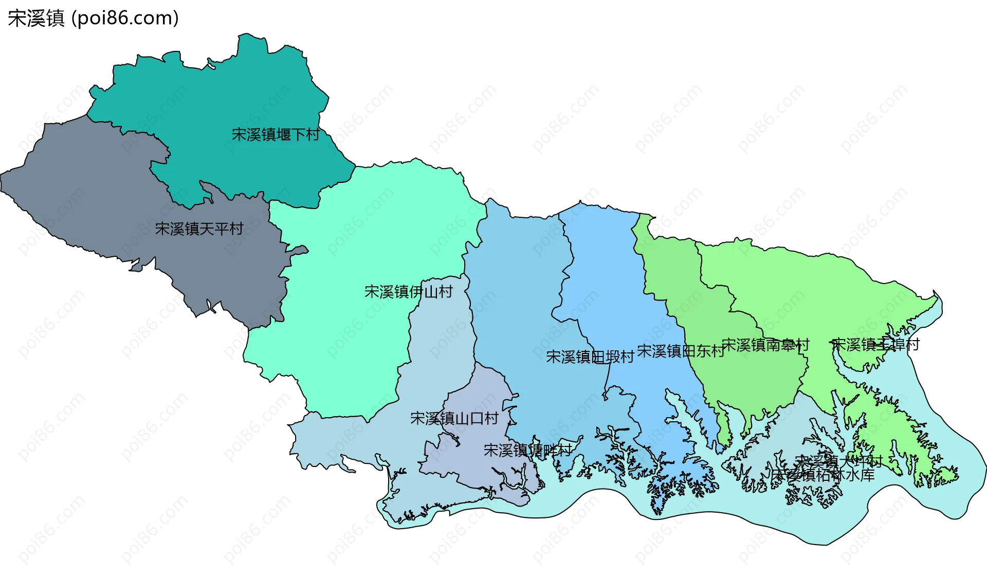 宋溪镇边界地图(五级行政区划)