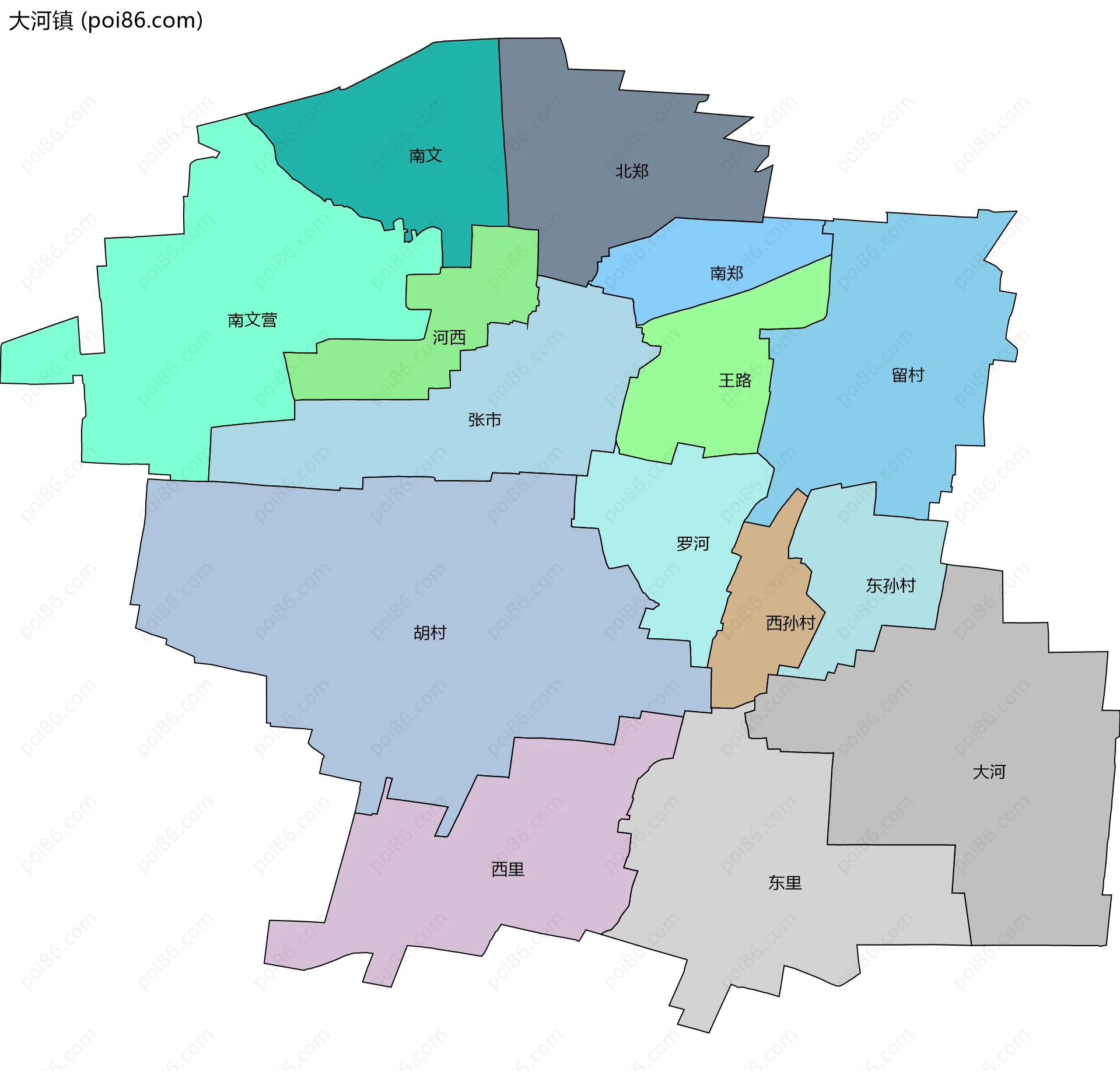 大河镇边界地图(五级行政区划)