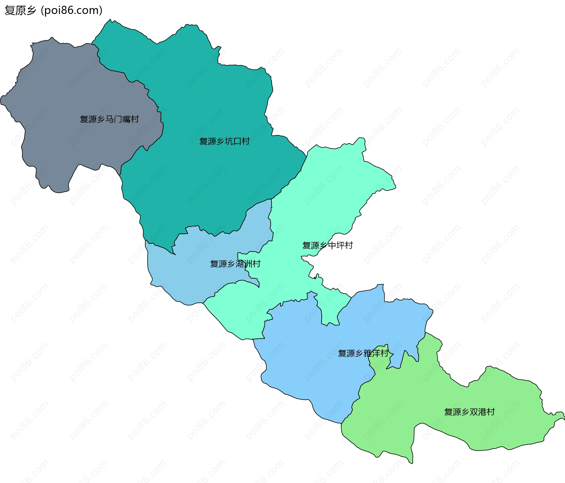 复原乡边界地图(五级行政区划)