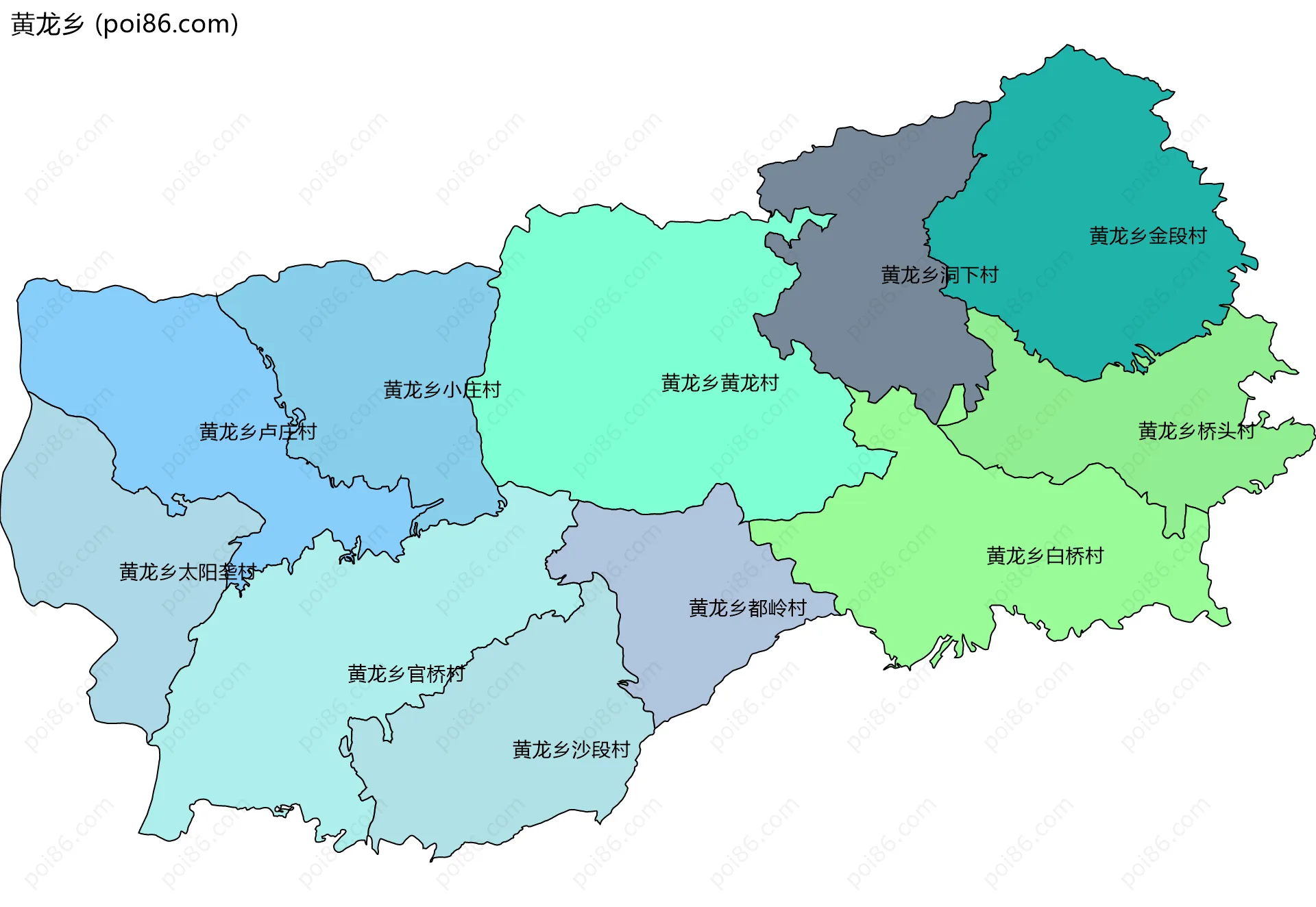 黄龙乡边界地图(五级行政区划)
