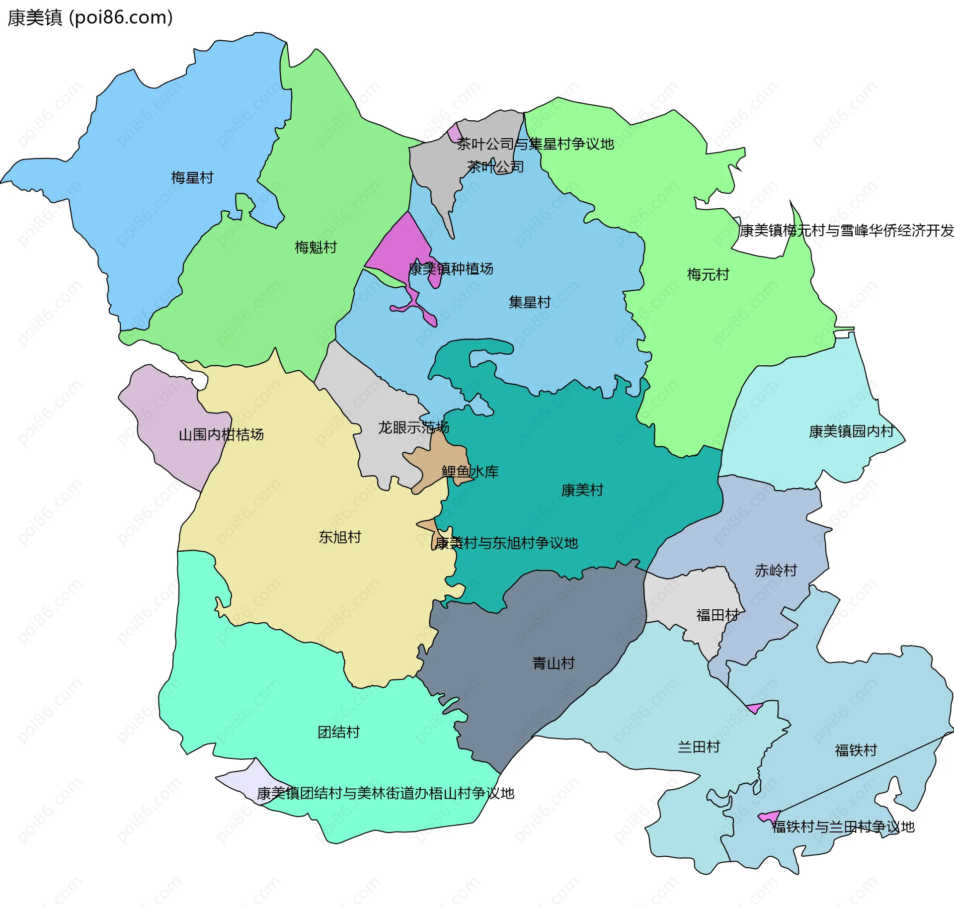 康美镇边界地图(五级行政区划)