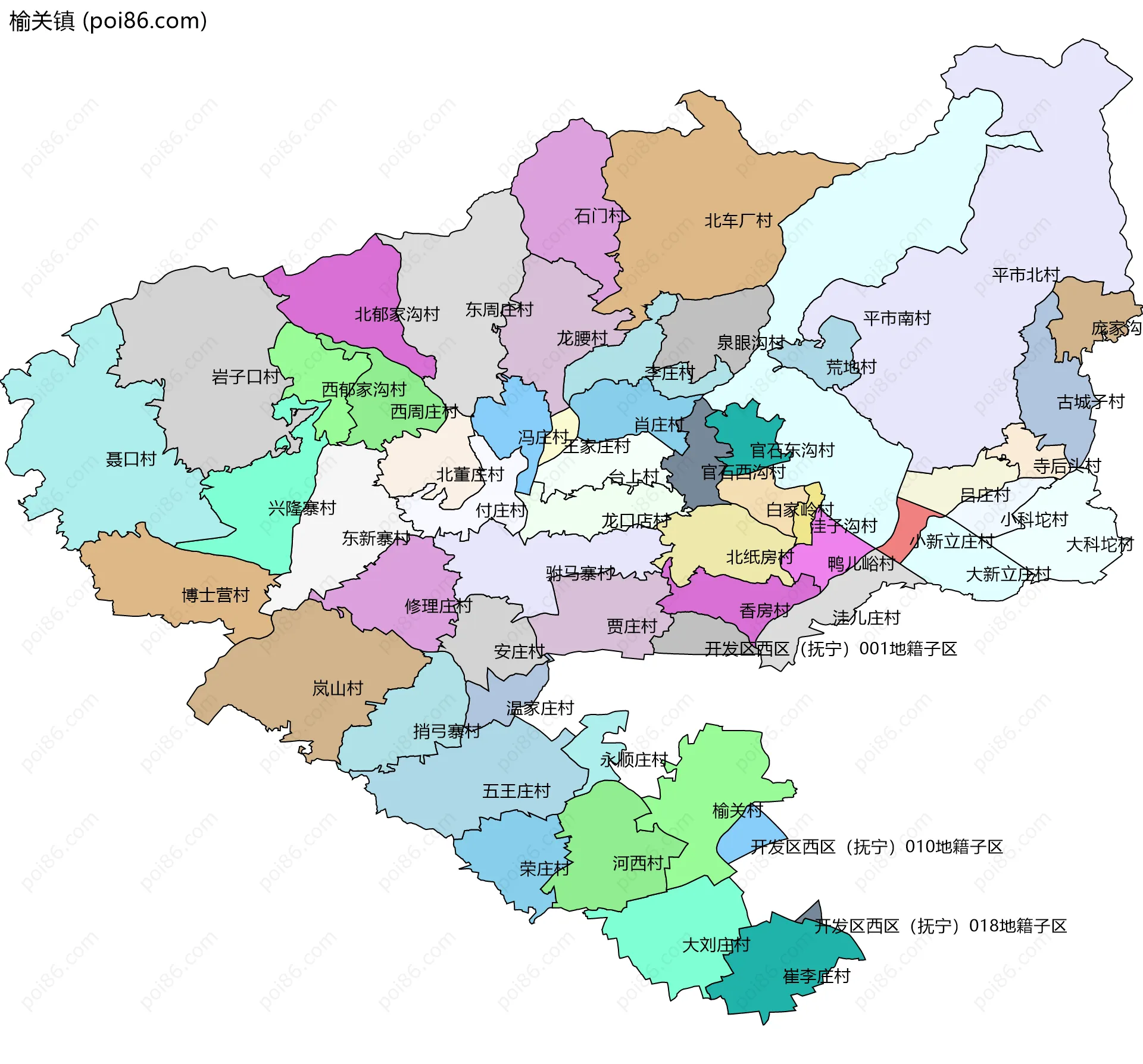榆关镇边界地图(五级行政区划)
