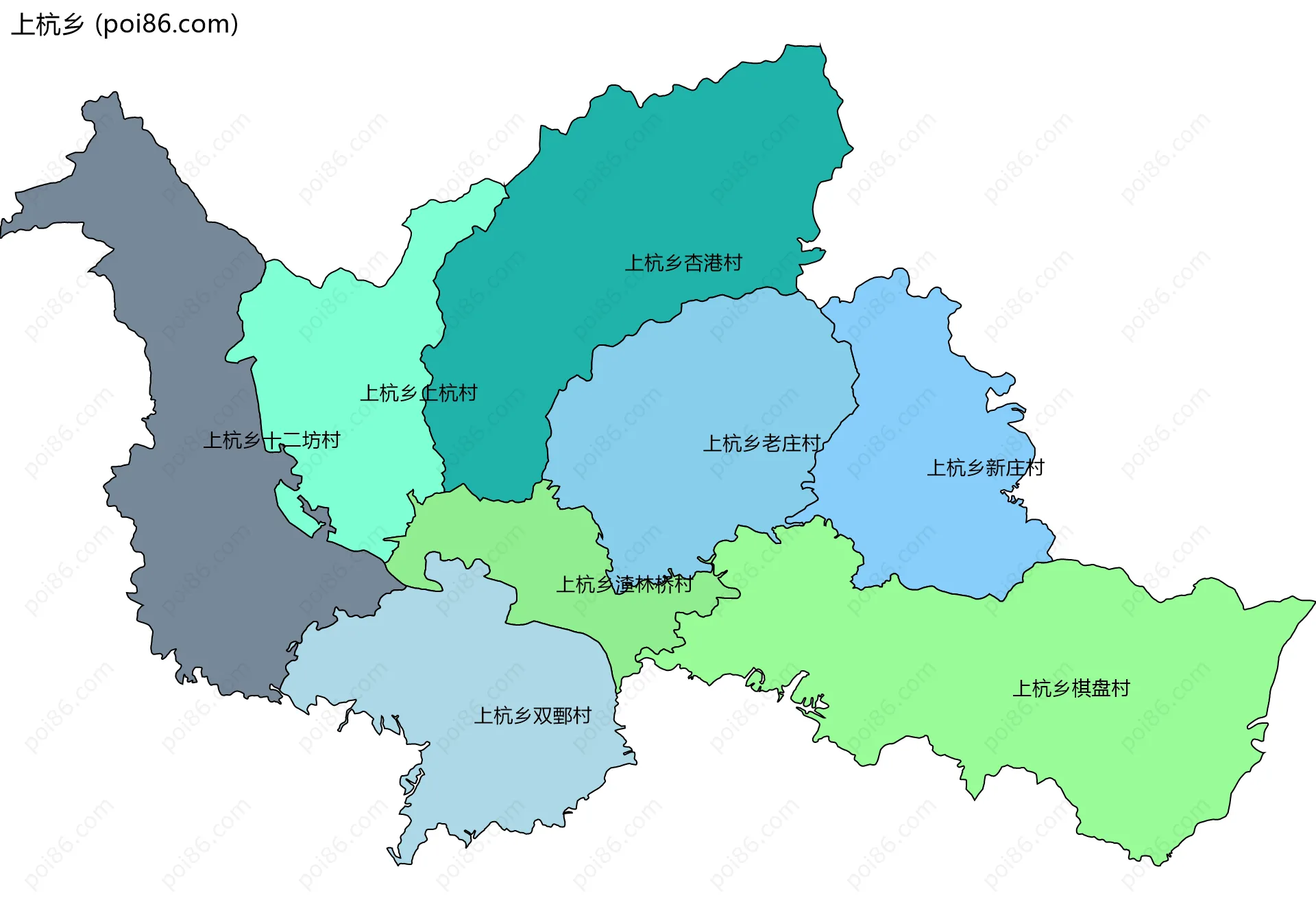 上杭乡边界地图(五级行政区划)