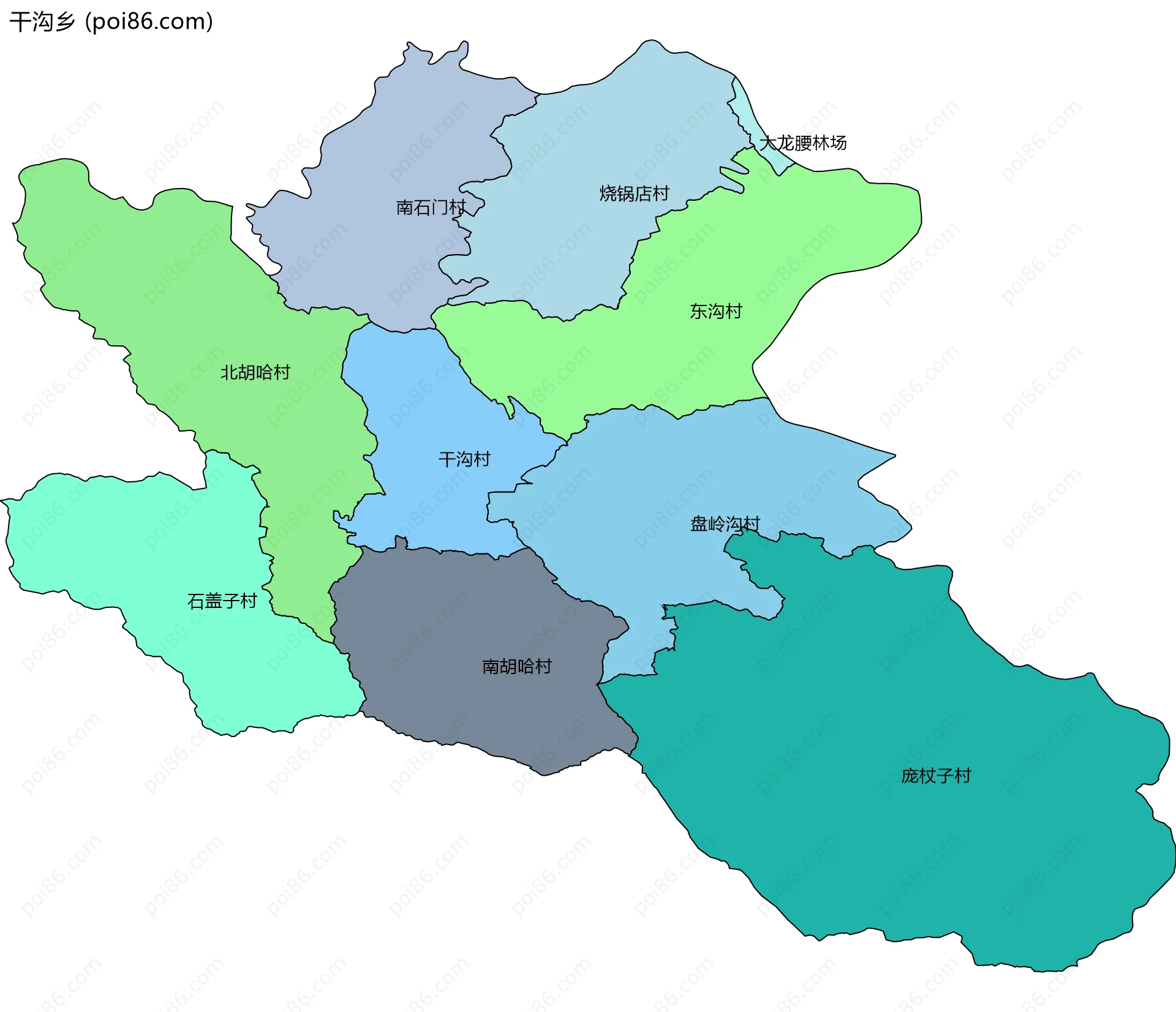 干沟乡边界地图(五级行政区划)