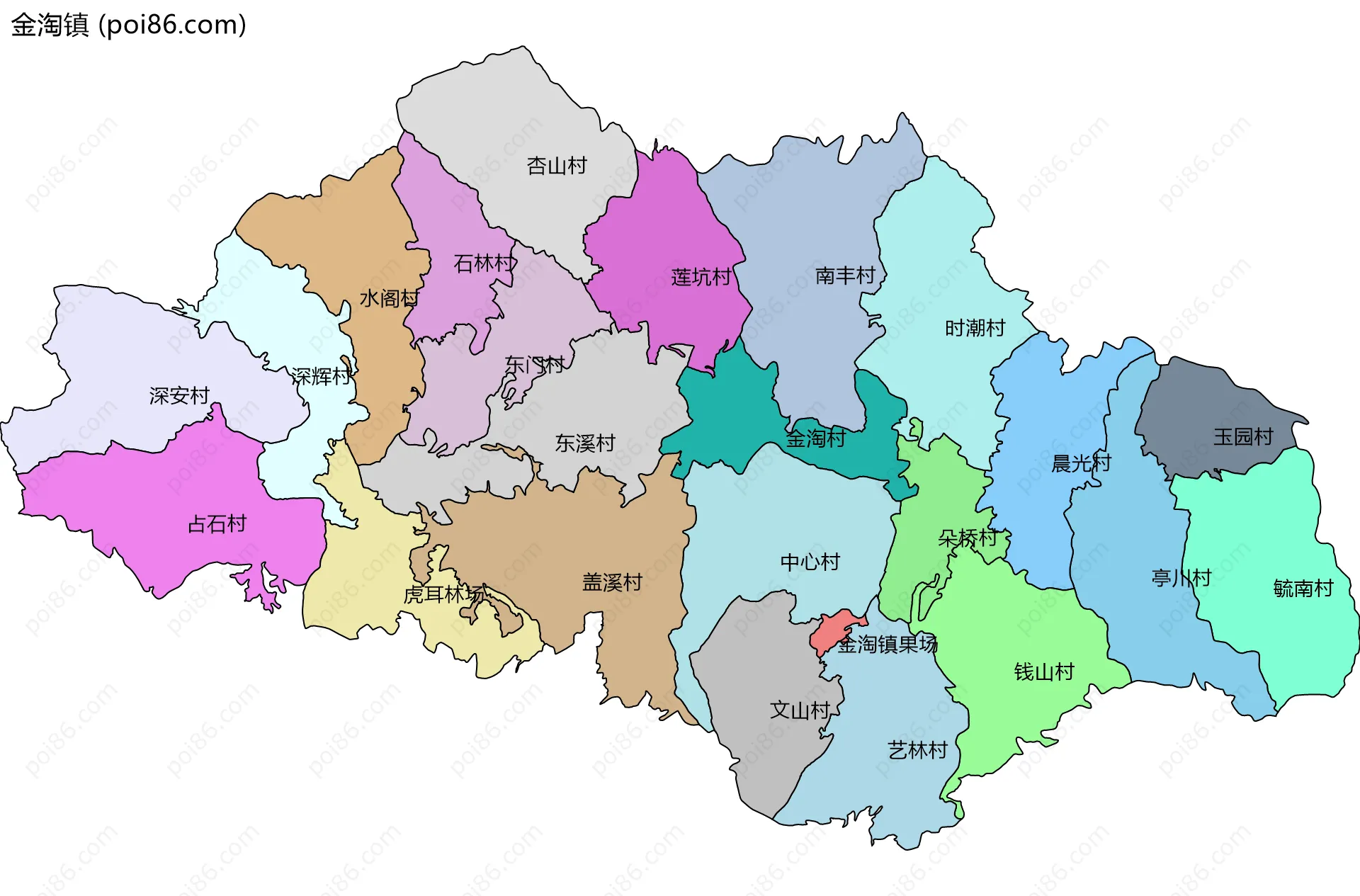 金淘镇边界地图(五级行政区划)