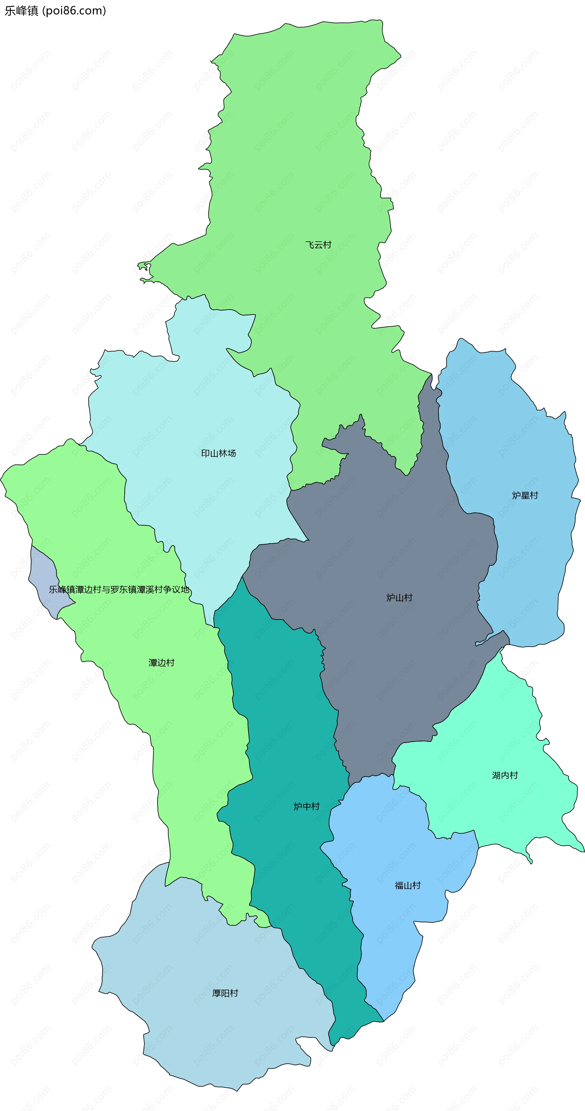 乐峰镇边界地图(五级行政区划)