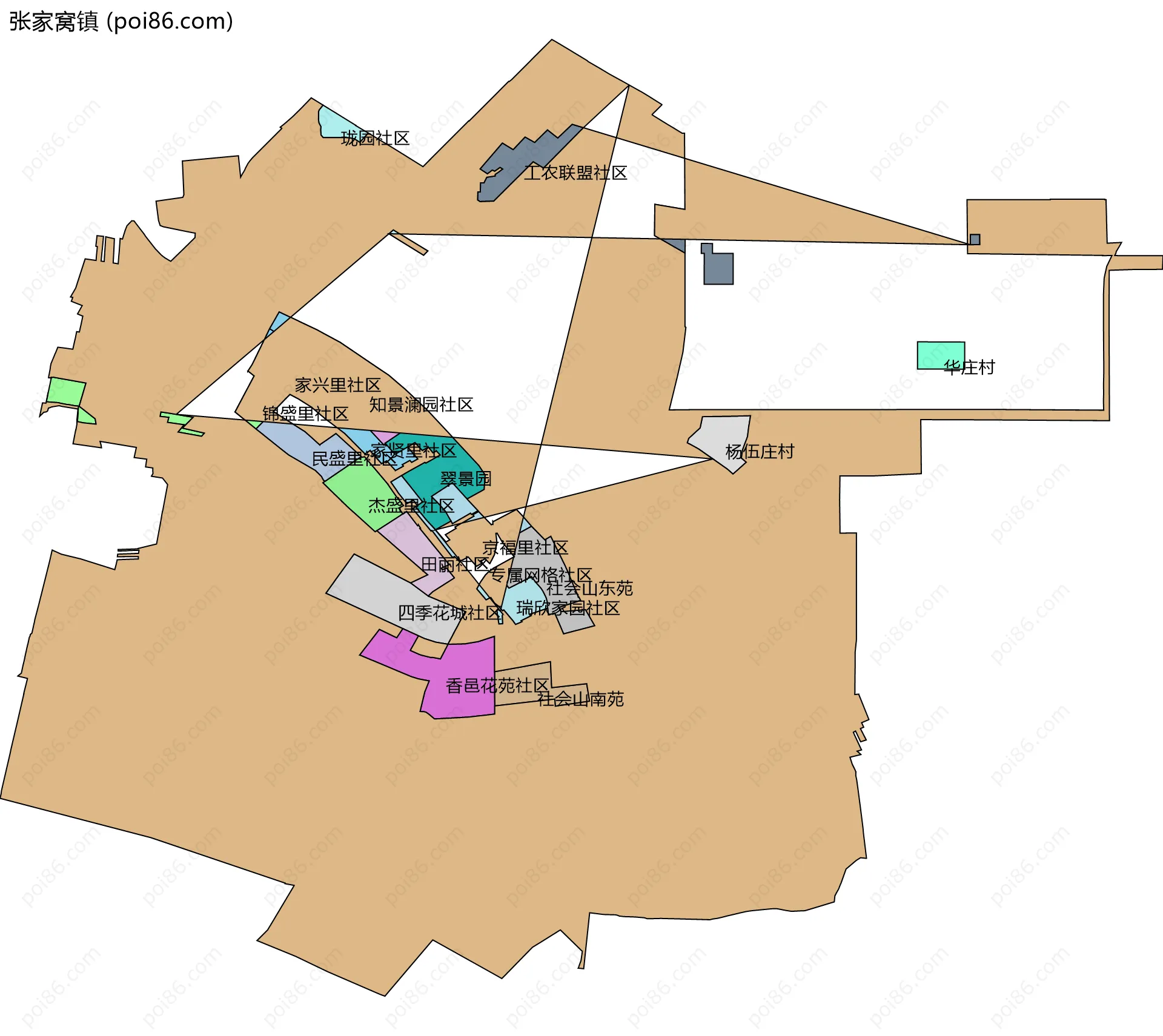 张家窝镇边界地图(五级行政区划)