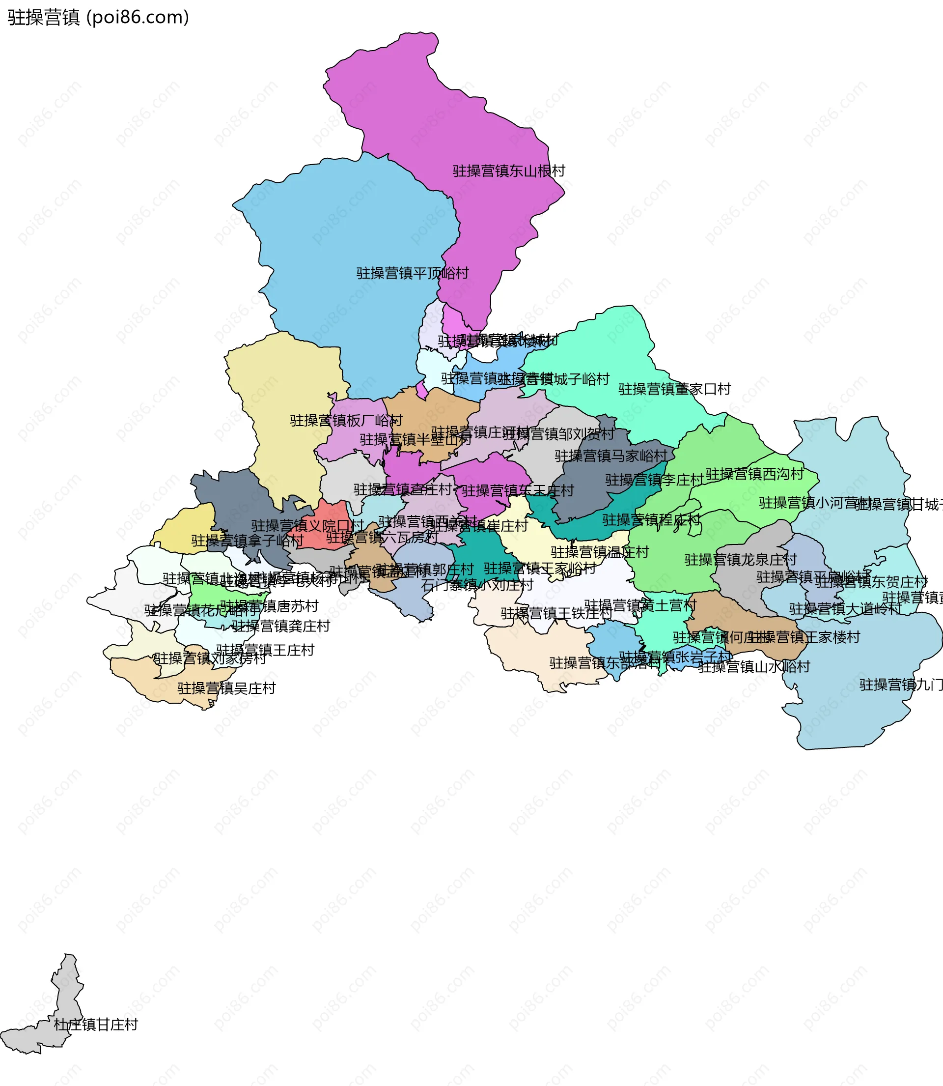 驻操营镇边界地图(五级行政区划)