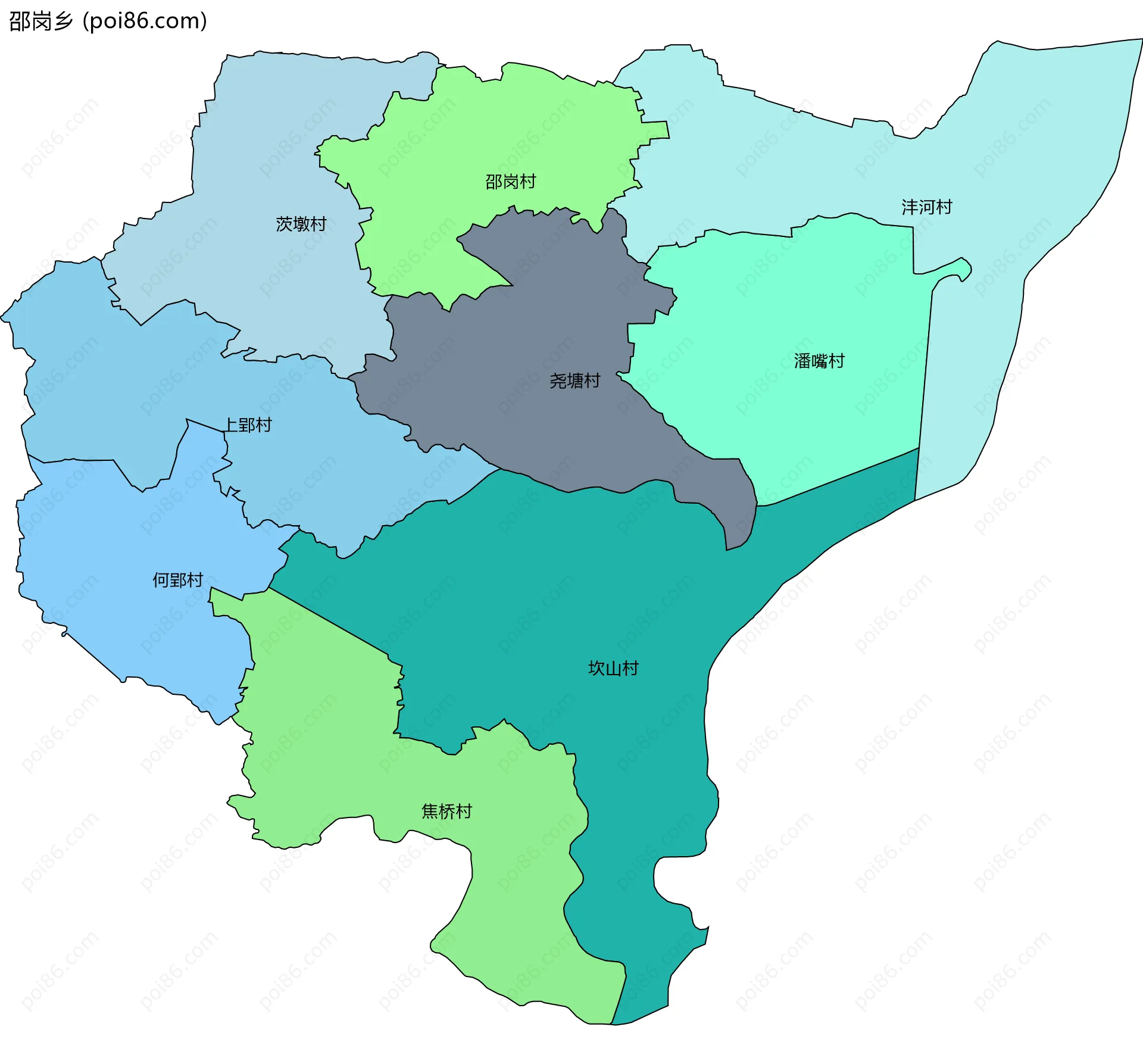 邵岗乡边界地图(五级行政区划)