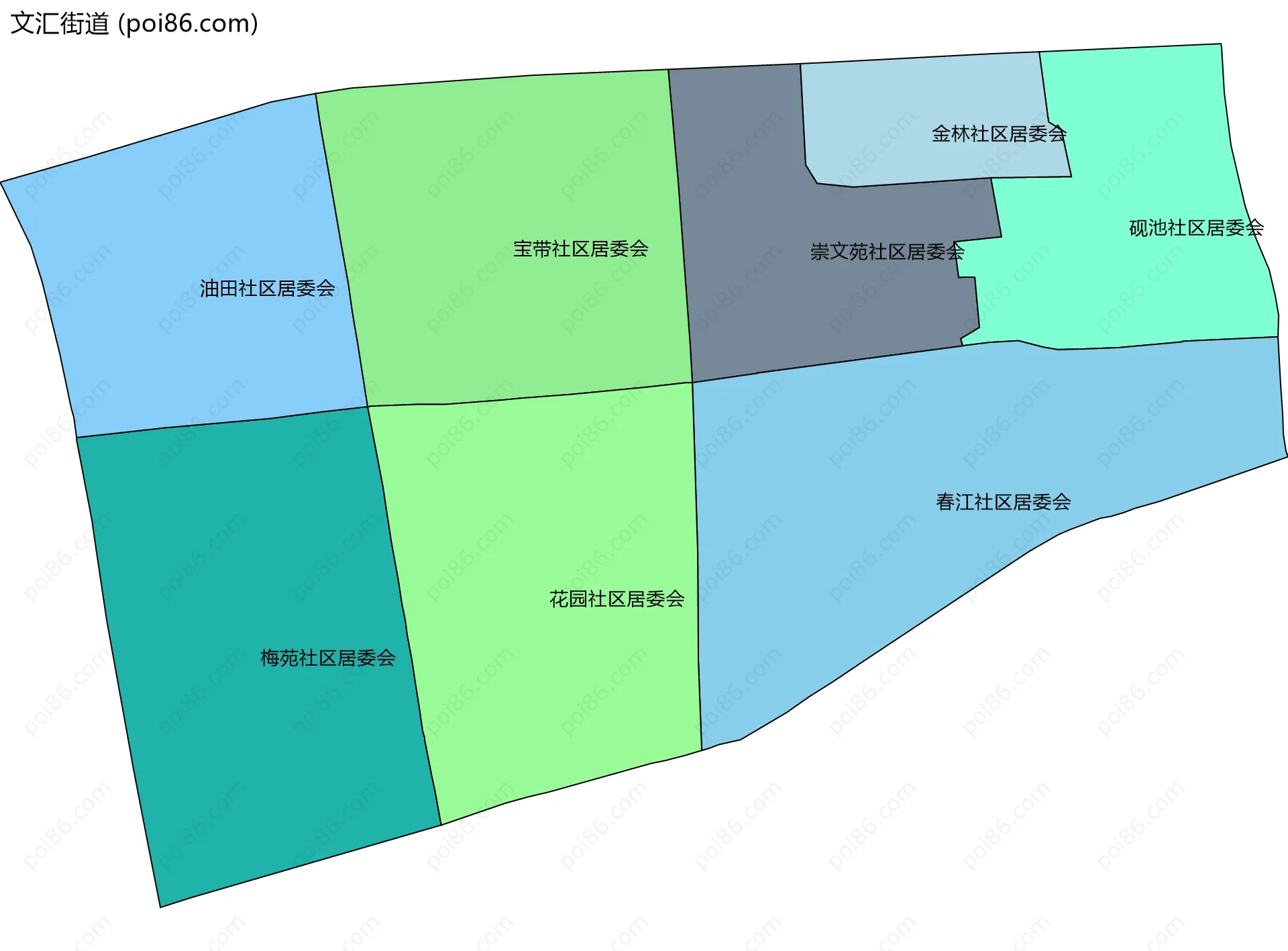 文汇街道边界地图(五级行政区划)