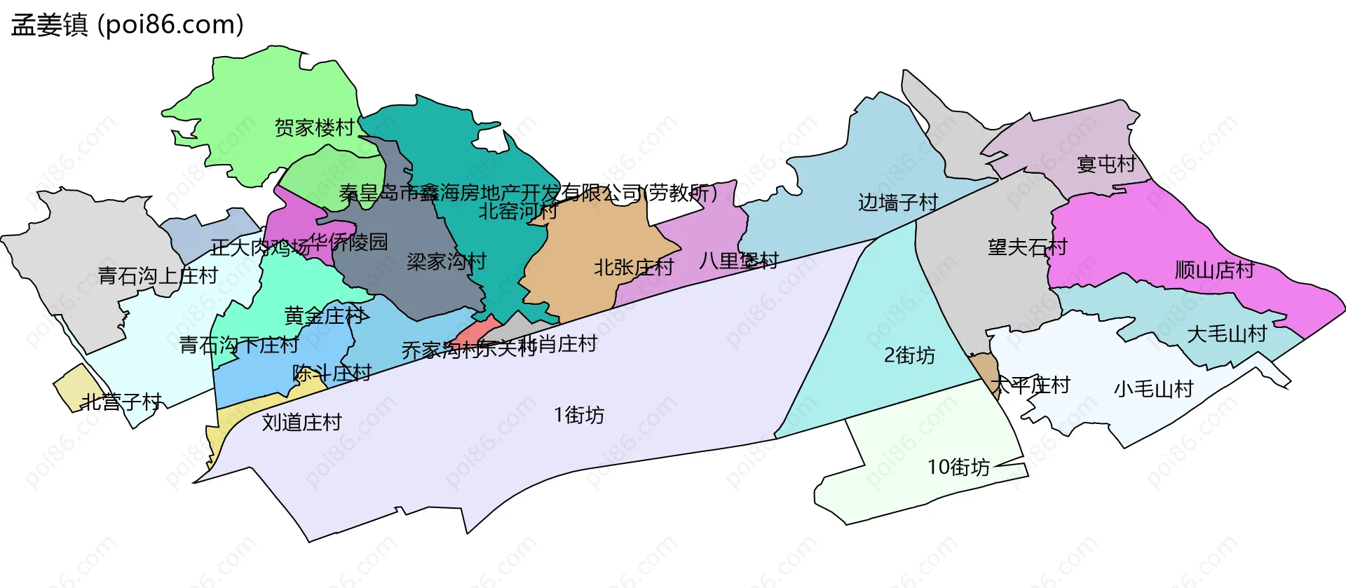 孟姜镇边界地图(五级行政区划)