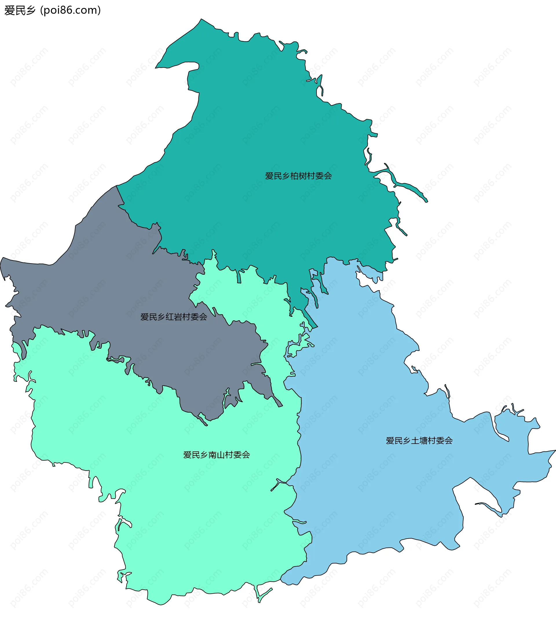 爱民乡边界地图(五级行政区划)