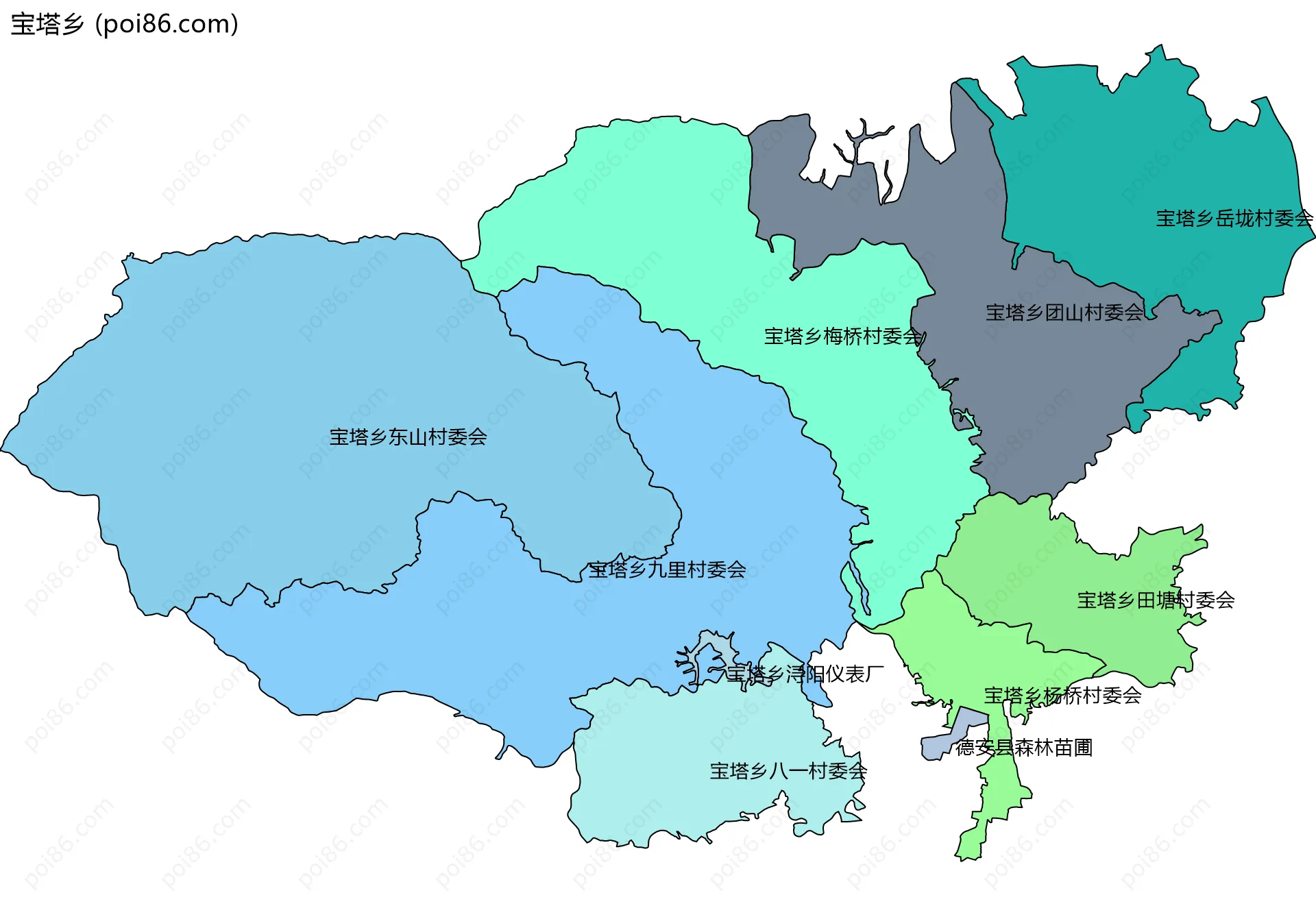 宝塔乡边界地图(五级行政区划)