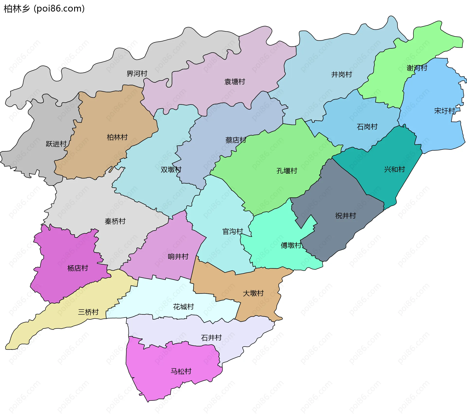 柏林乡边界地图(五级行政区划)