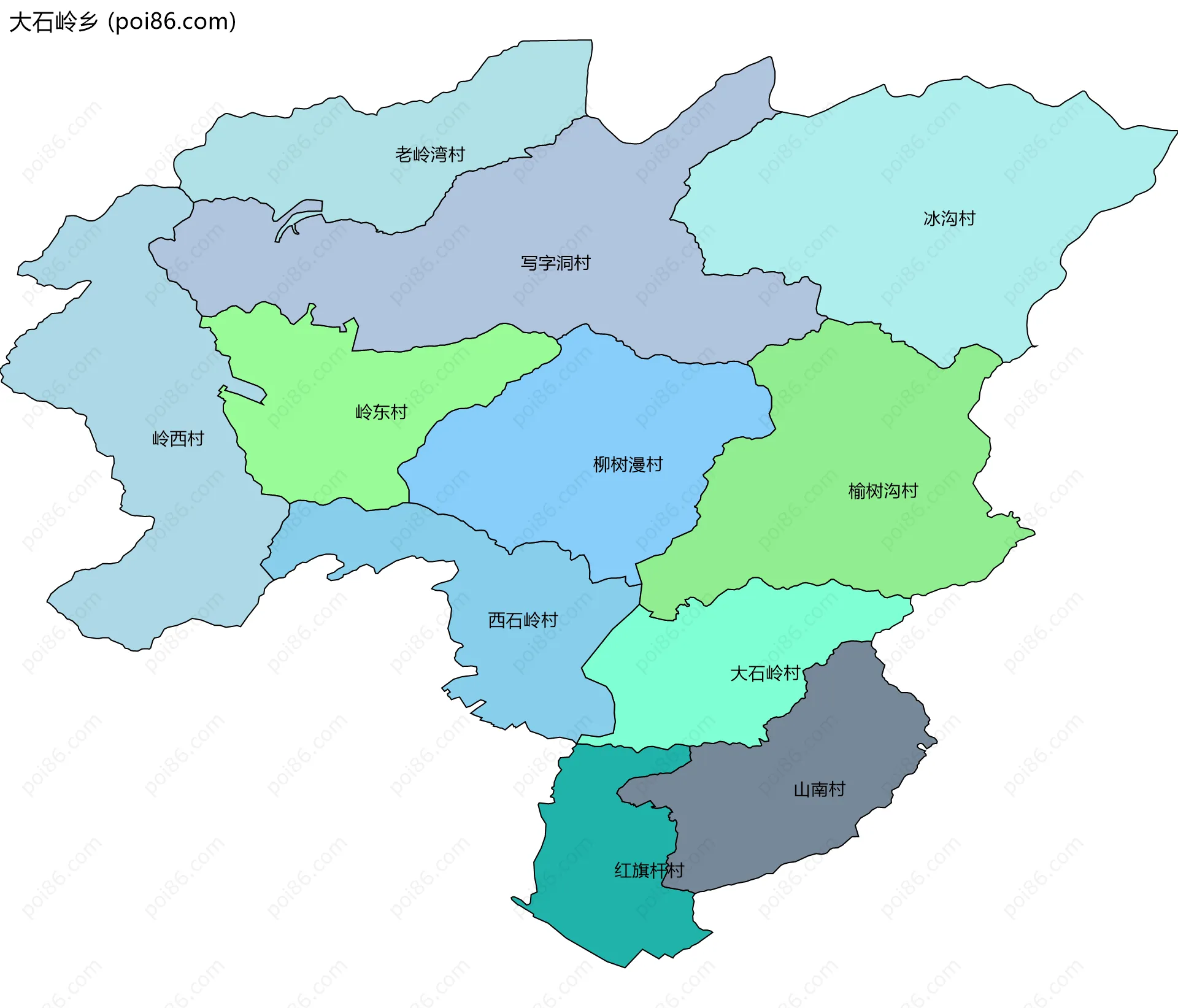 大石岭乡边界地图(五级行政区划)