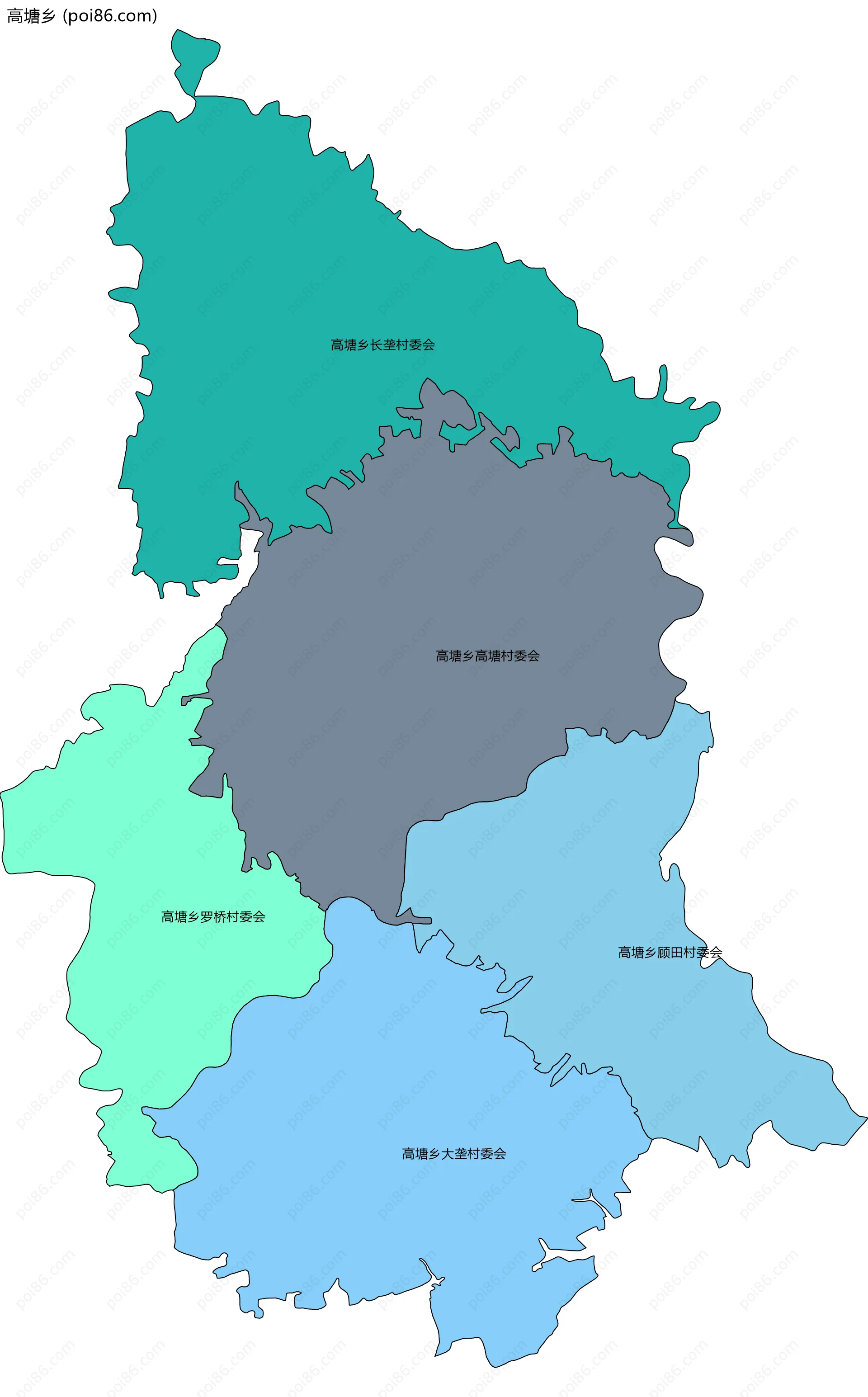 高塘乡边界地图(五级行政区划)