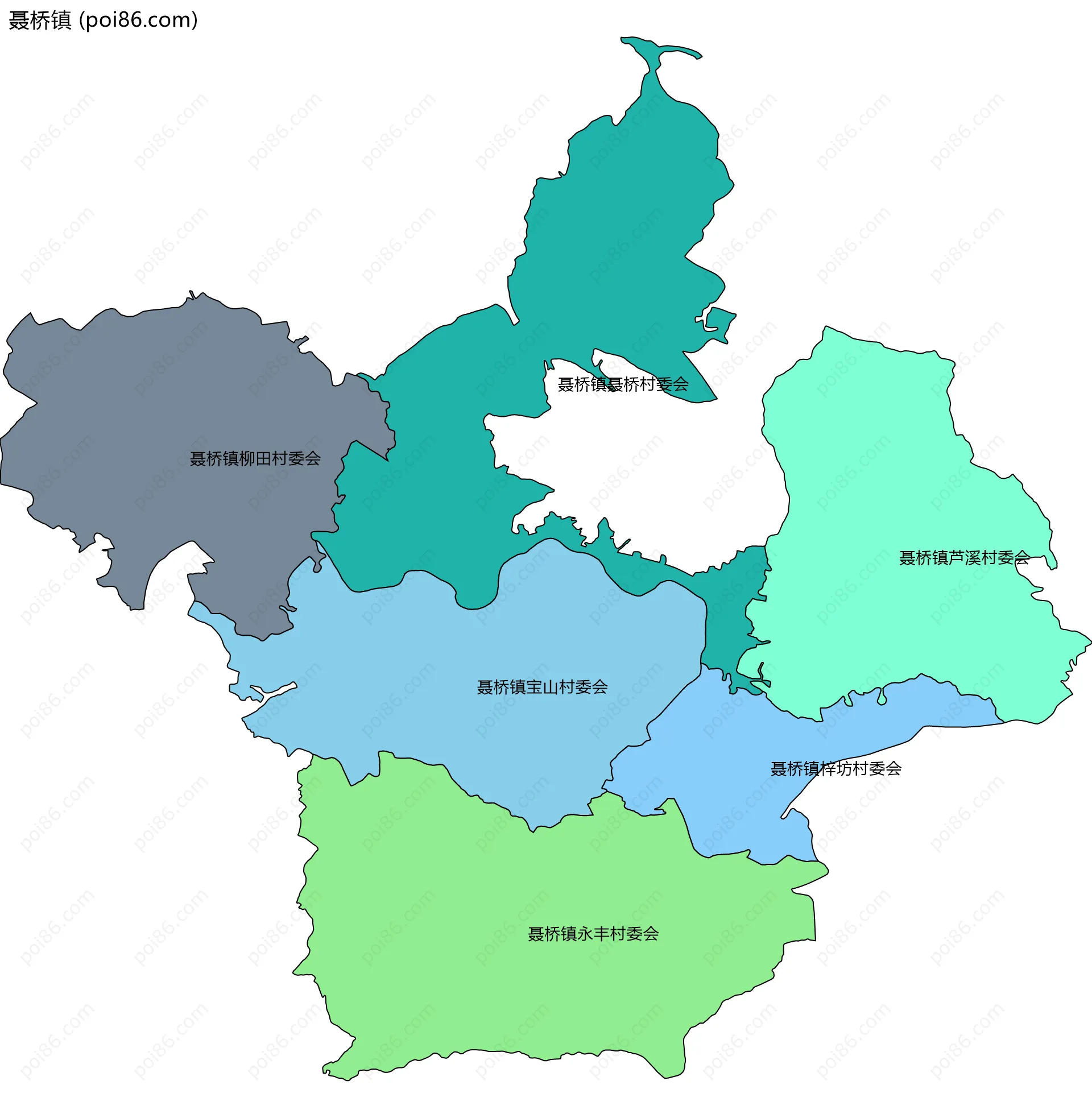 聂桥镇边界地图(五级行政区划)