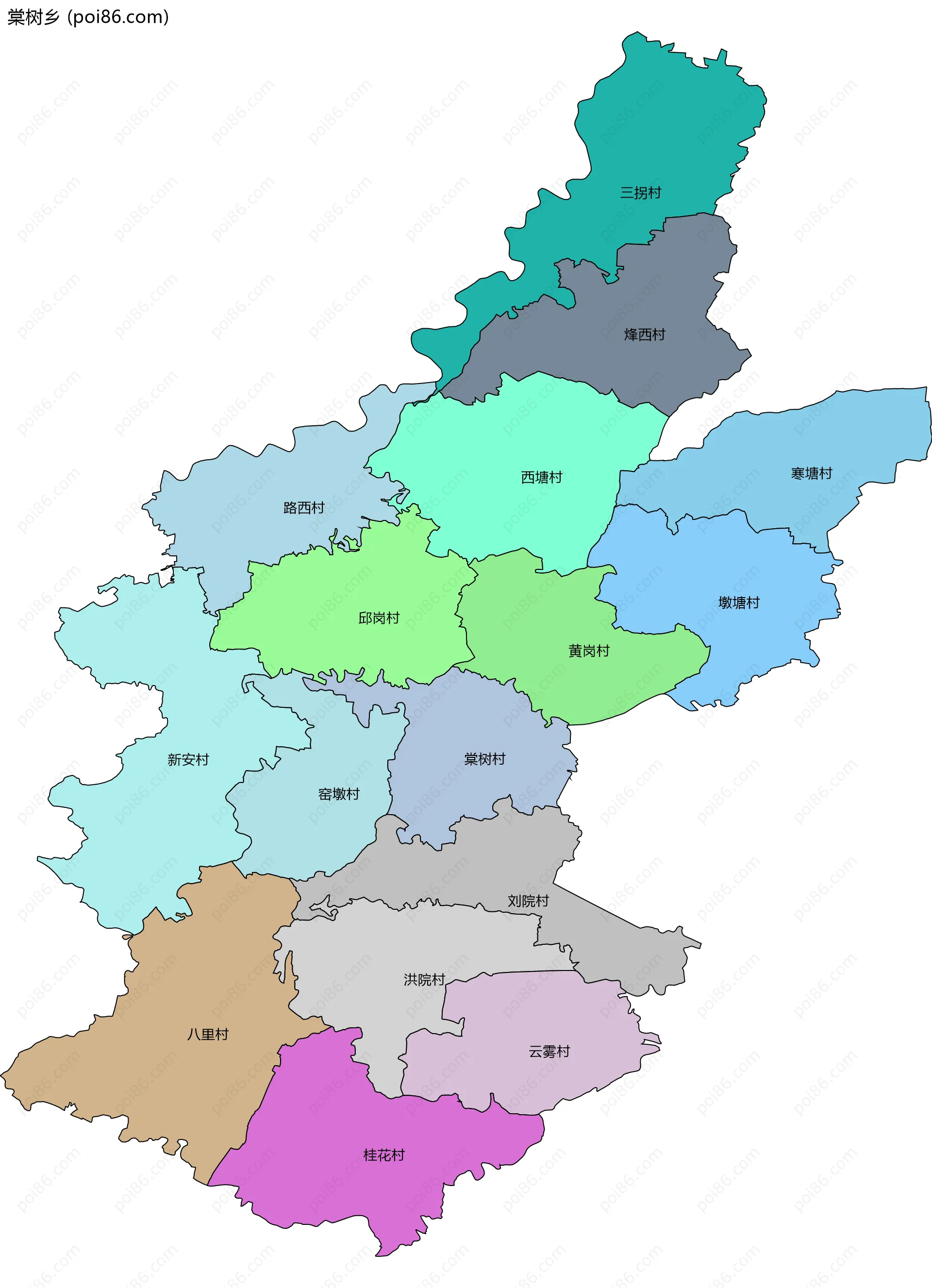 棠树乡边界地图(五级行政区划)
