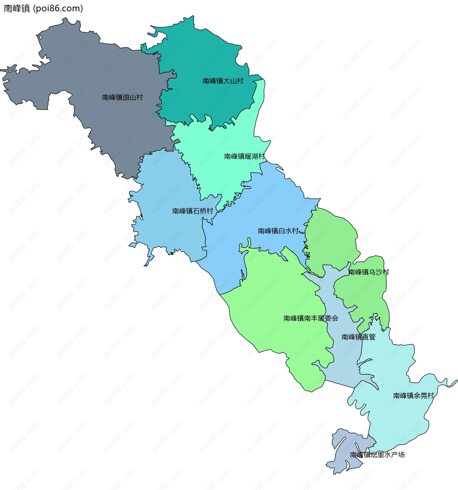 南峰镇边界地图(五级行政区划)