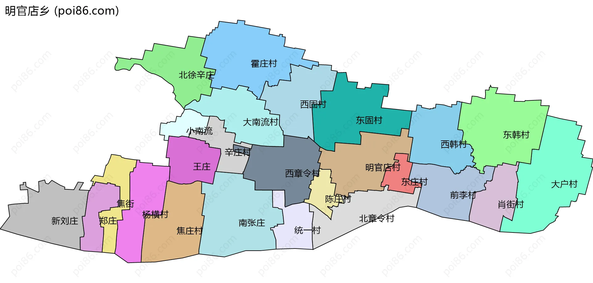 明官店乡边界地图(五级行政区划)