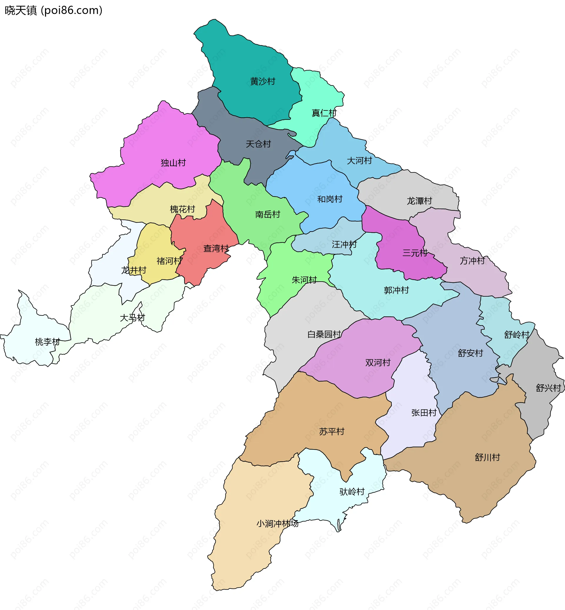 晓天镇边界地图(五级行政区划)