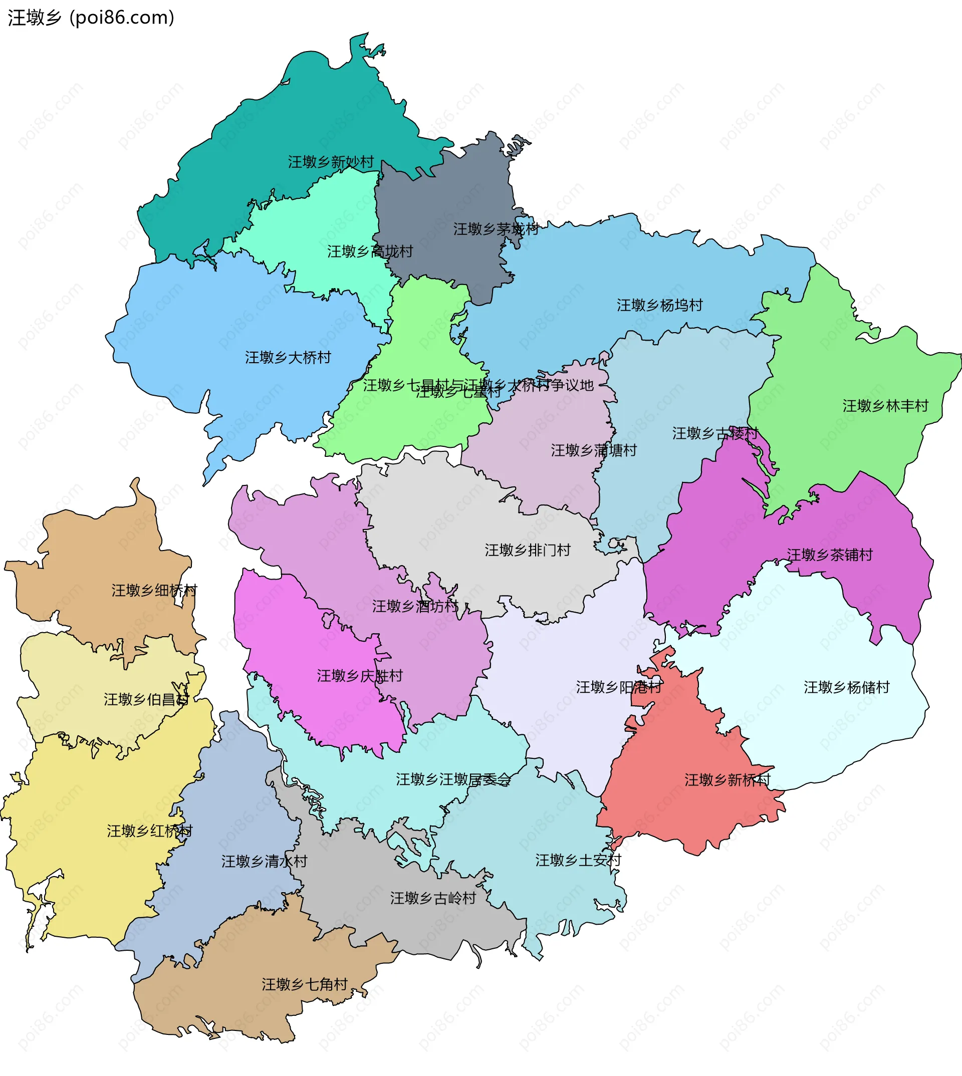 汪墩乡边界地图(五级行政区划)