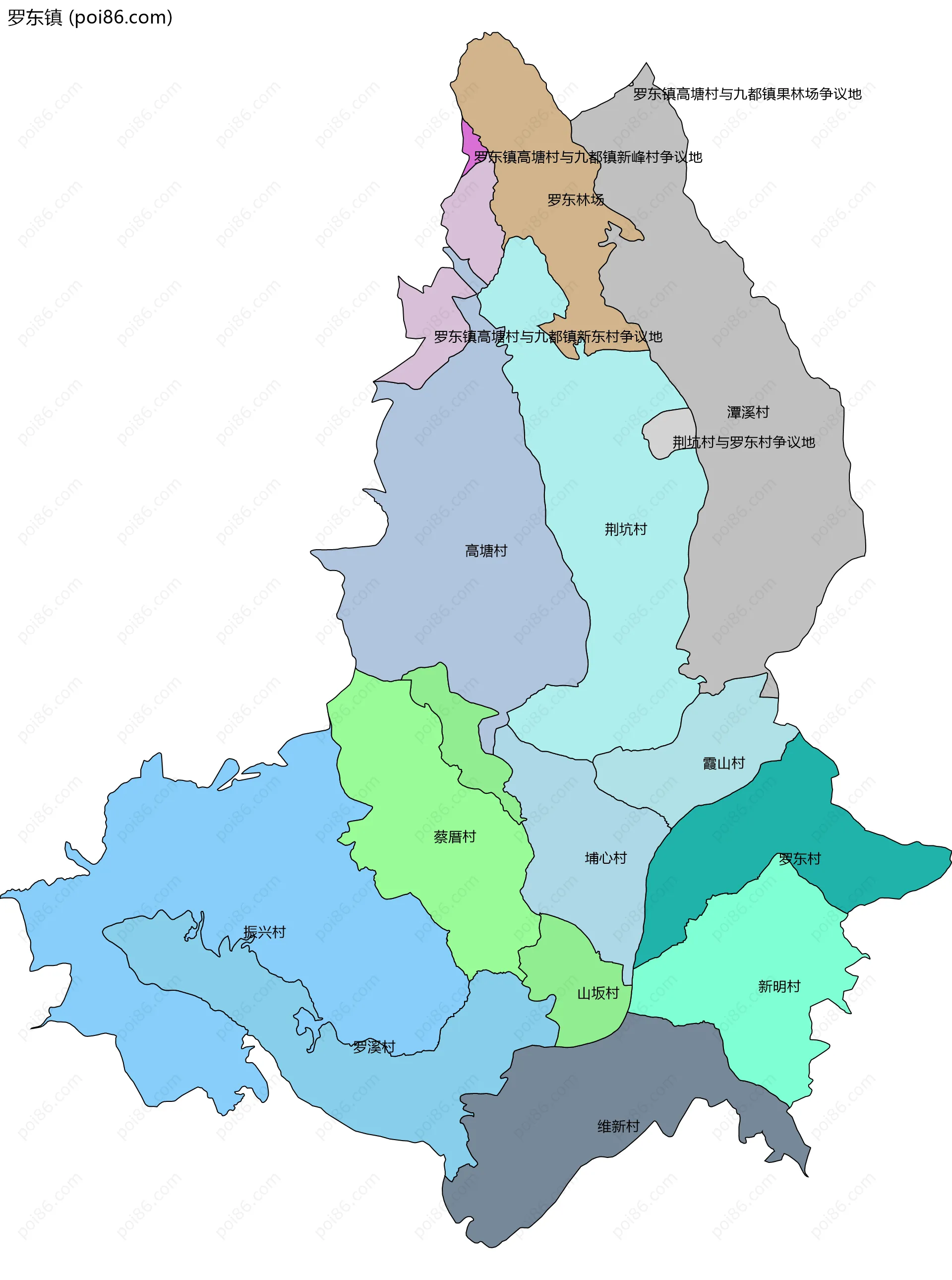 罗东镇边界地图(五级行政区划)