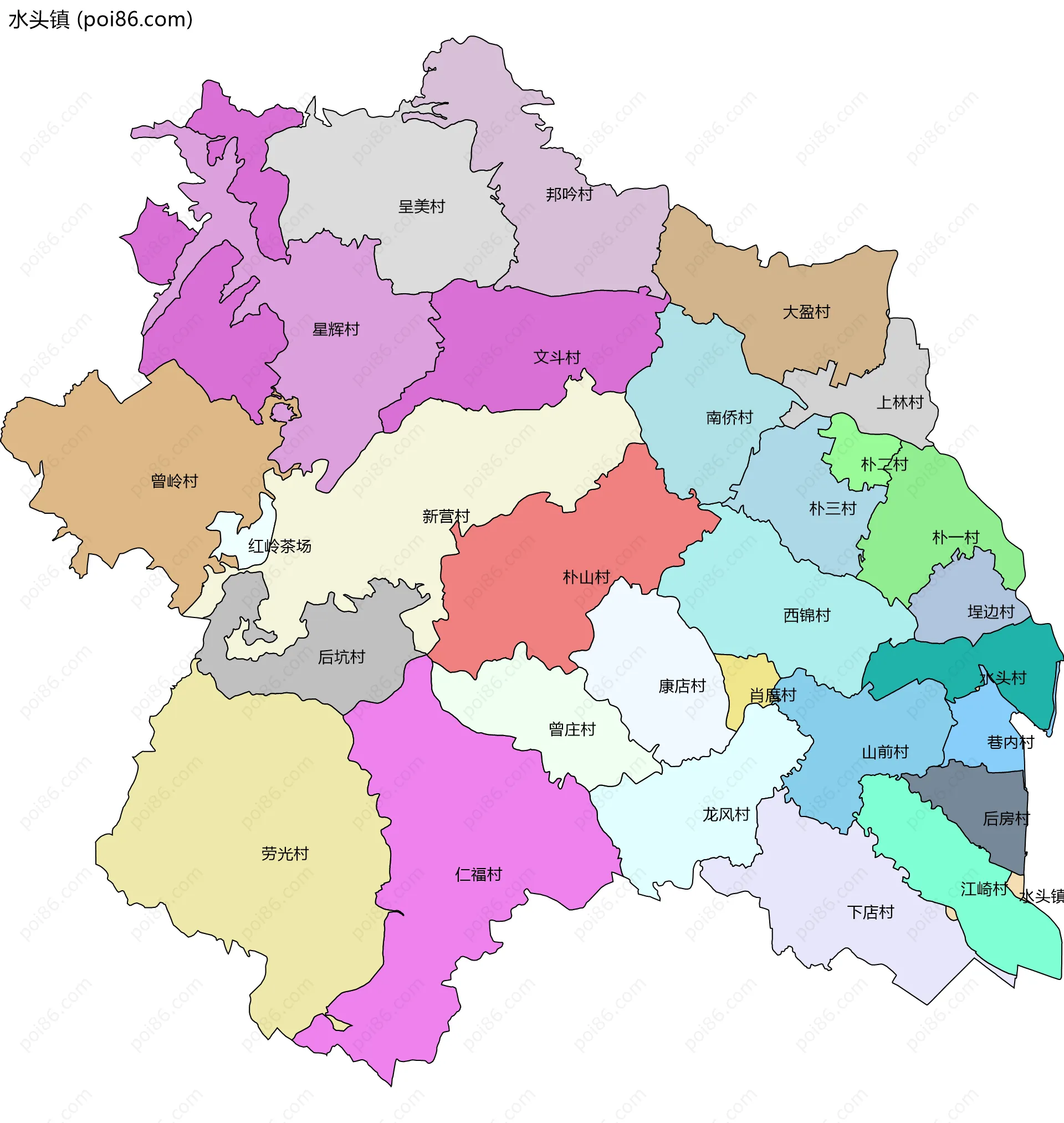 水头镇边界地图(五级行政区划)