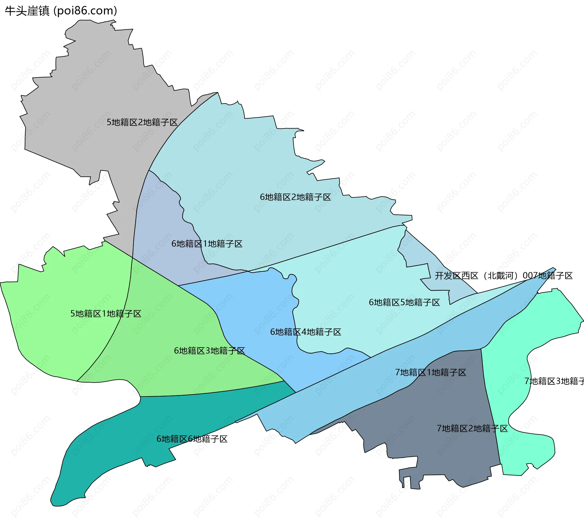 牛头崖镇边界地图(五级行政区划)