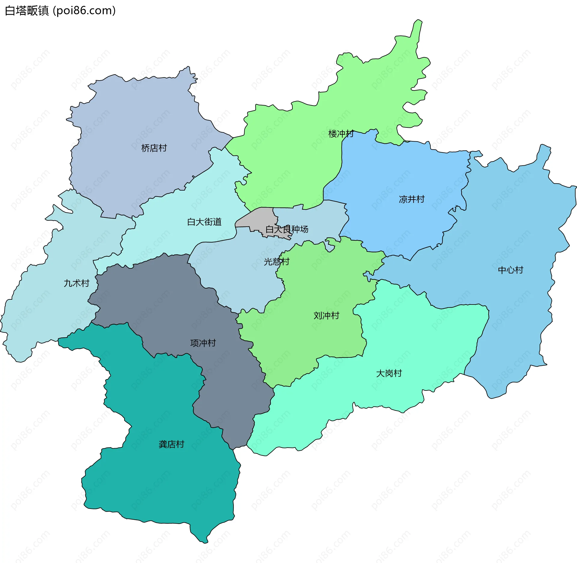 白塔畈镇边界地图(五级行政区划)
