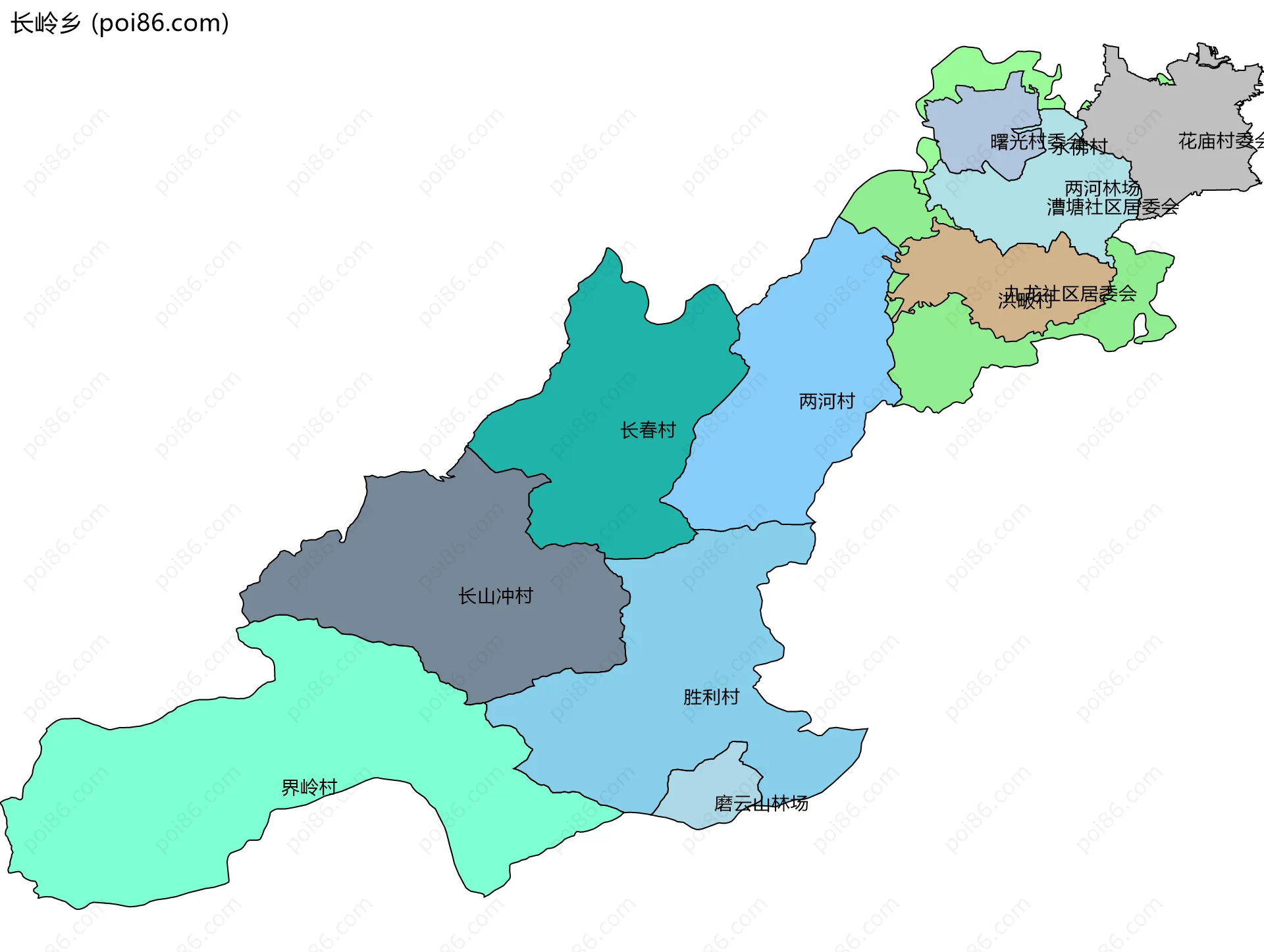 长岭乡边界地图(五级行政区划)