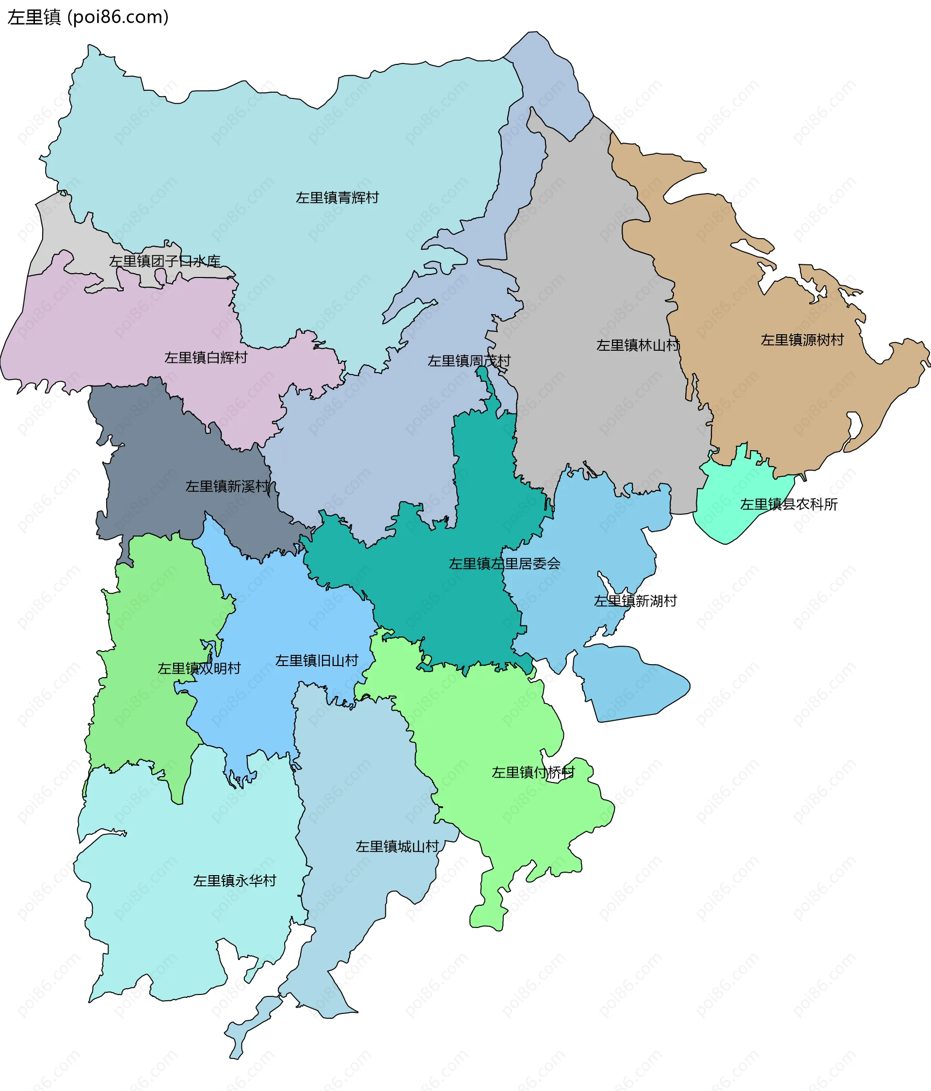 左里镇边界地图(五级行政区划)