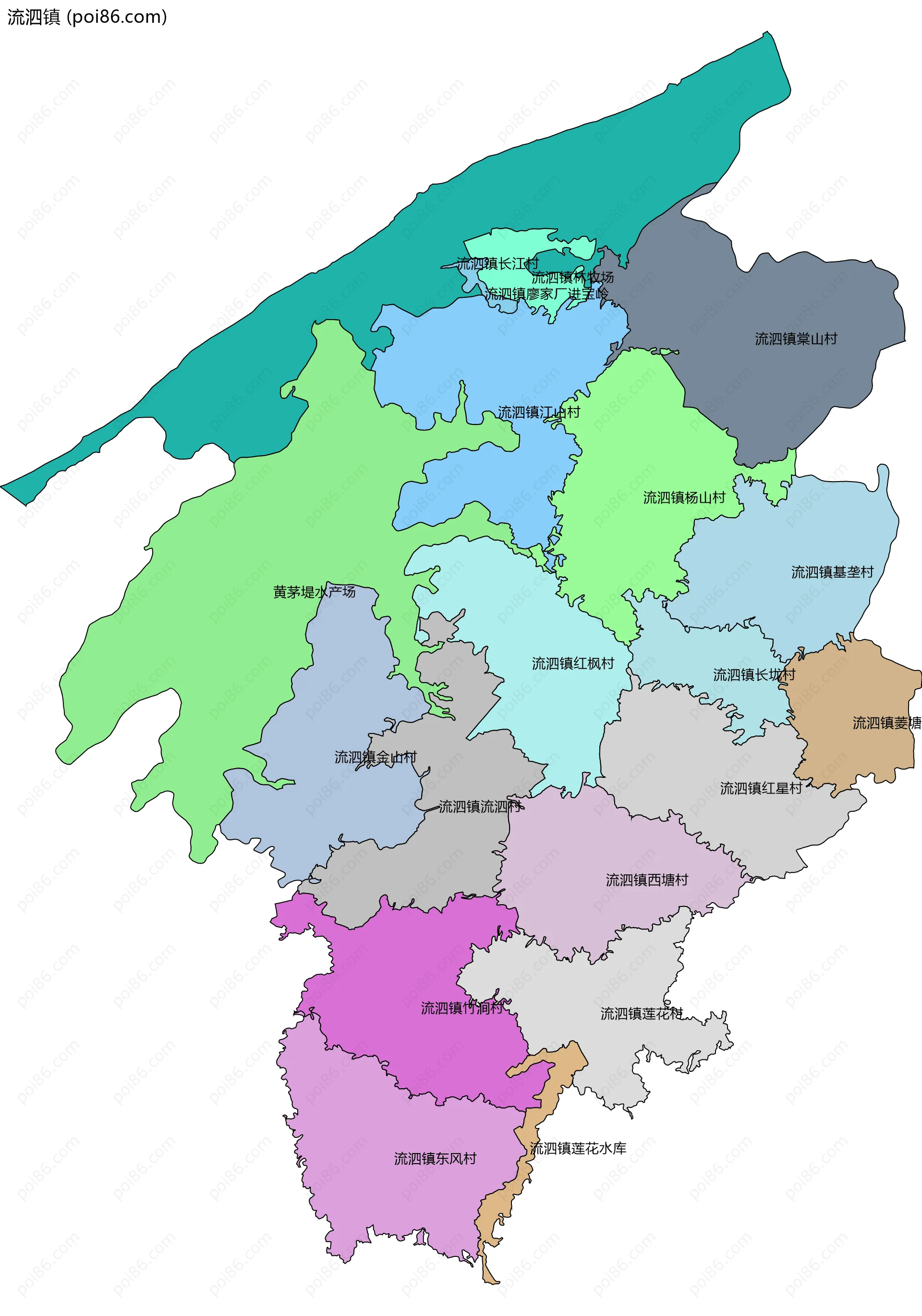流泗镇边界地图(五级行政区划)