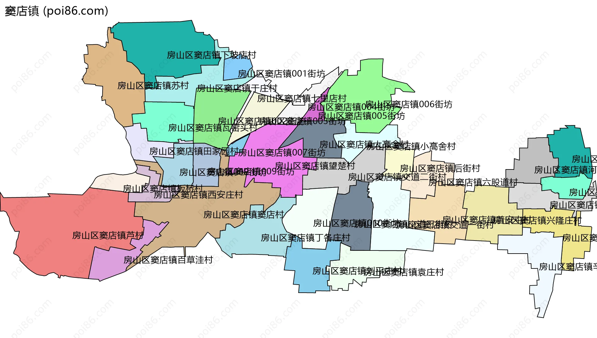 窦店镇边界地图(五级行政区划)